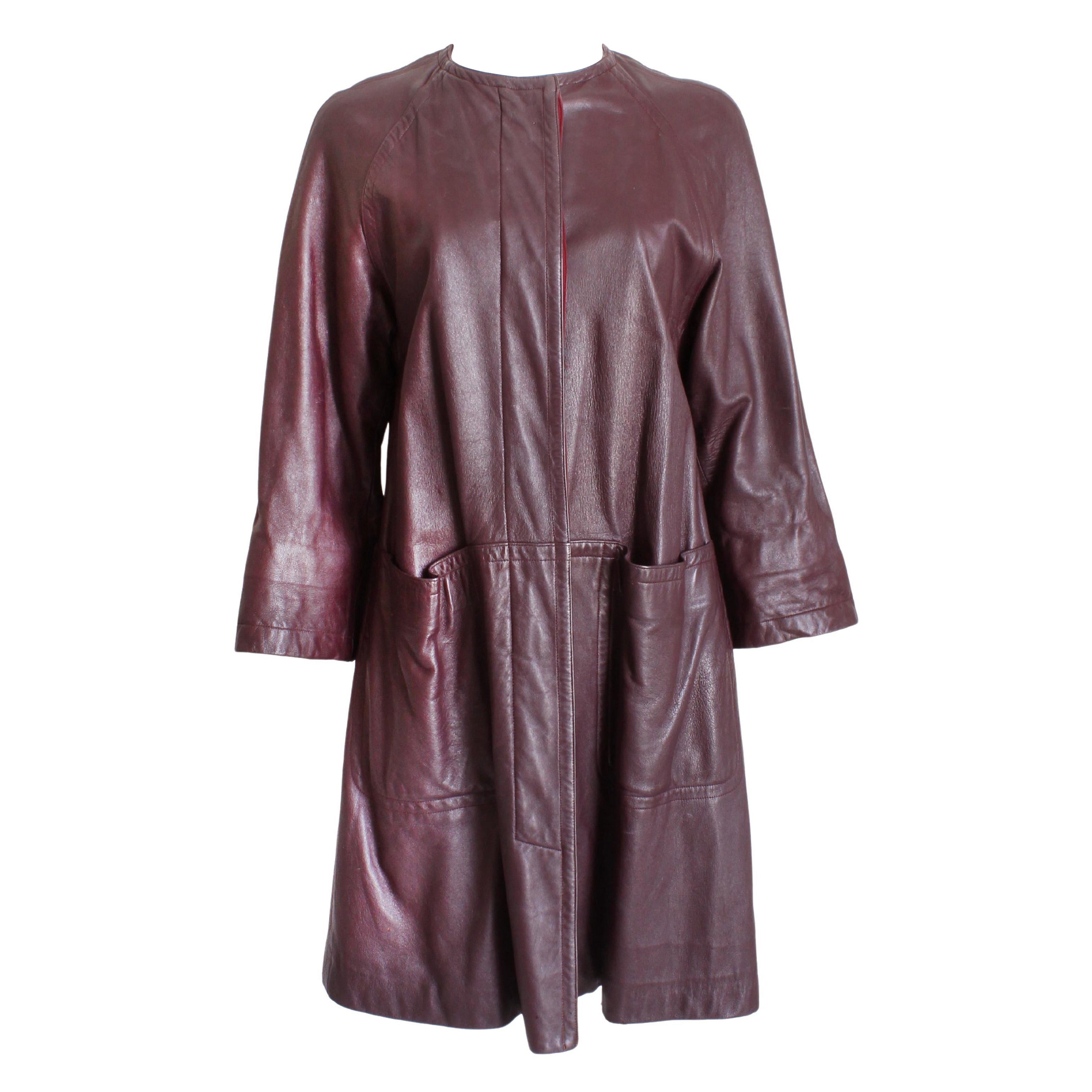 Bonnie Cashin for Sills Burgundy Abrigo de piel Cranberry Forro de punto 70s Rare USA