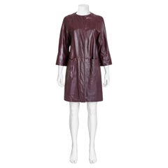 Bonnie Cashin for Sills Burgundy Leather Coat Cranberry Knit Lining 70s Rare USA