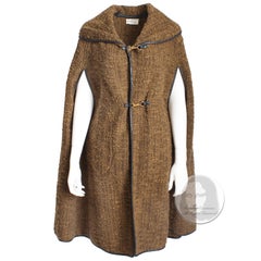 Bonnie Cashin for Sills Cape Boucle Knit Leather Trim Shawl Collar Vintage 60s