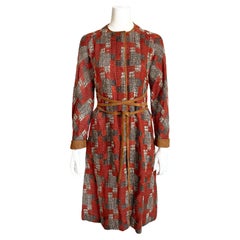 Bonnie Cashin for Sills Coat Abstract Tweed Knit Suede Trim Tie Wrap Waist 60s