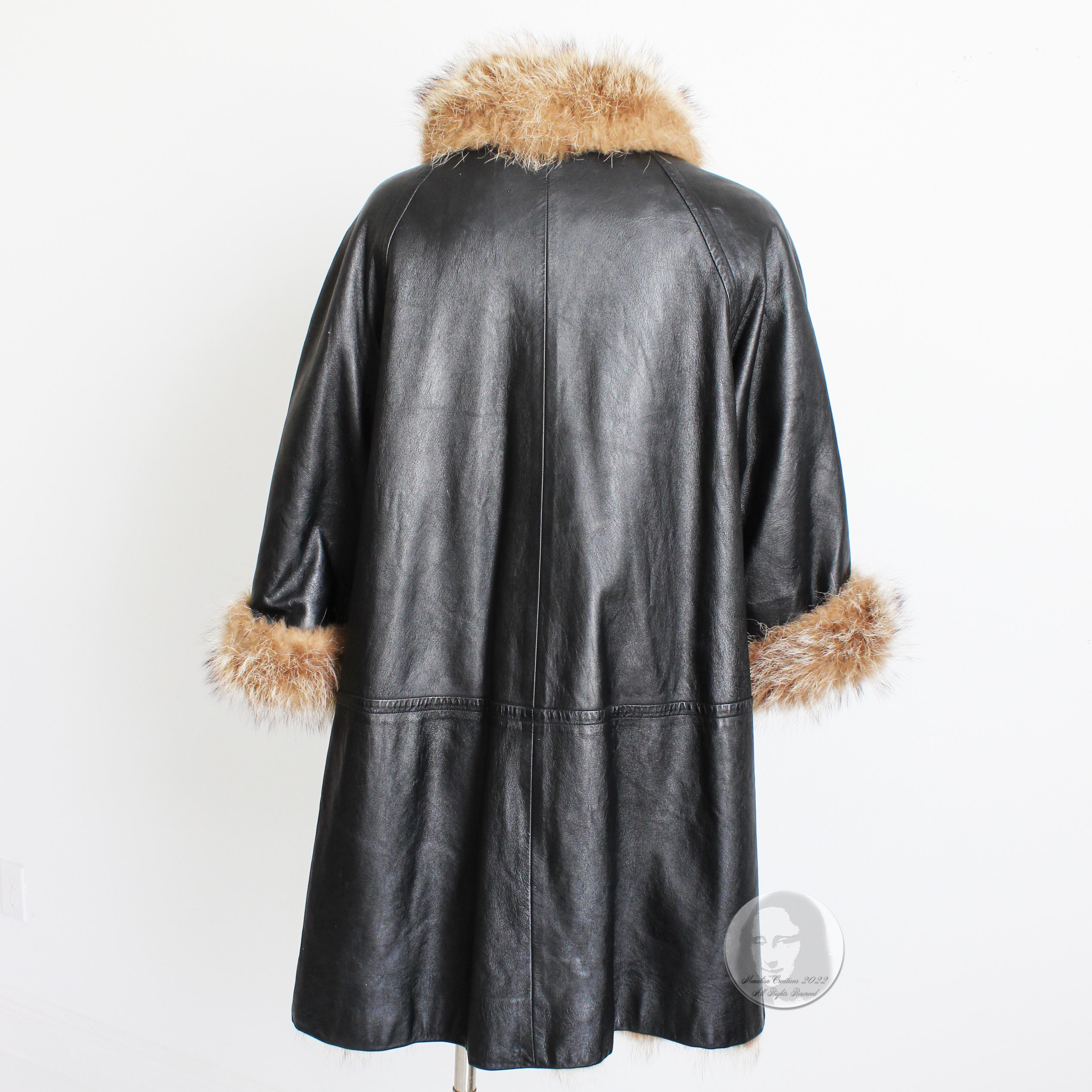Bonnie Cashin for Sills Coat Black Leather Reversible Raccoon Fur Vintage 1960s  For Sale 6