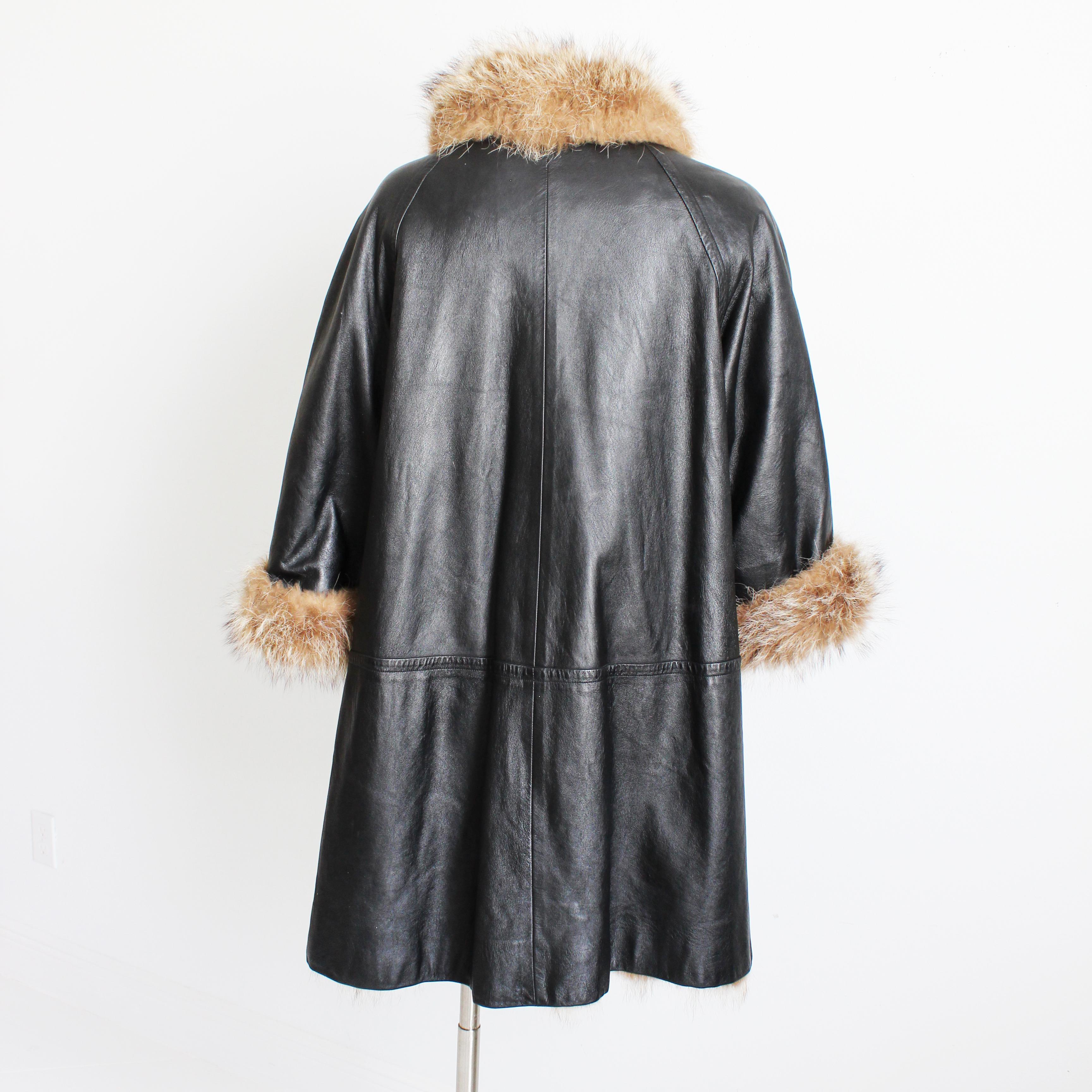 Bonnie Cashin for Sills Coat Black Leather Reversible Raccoon Fur Vintage 1960s  For Sale 7