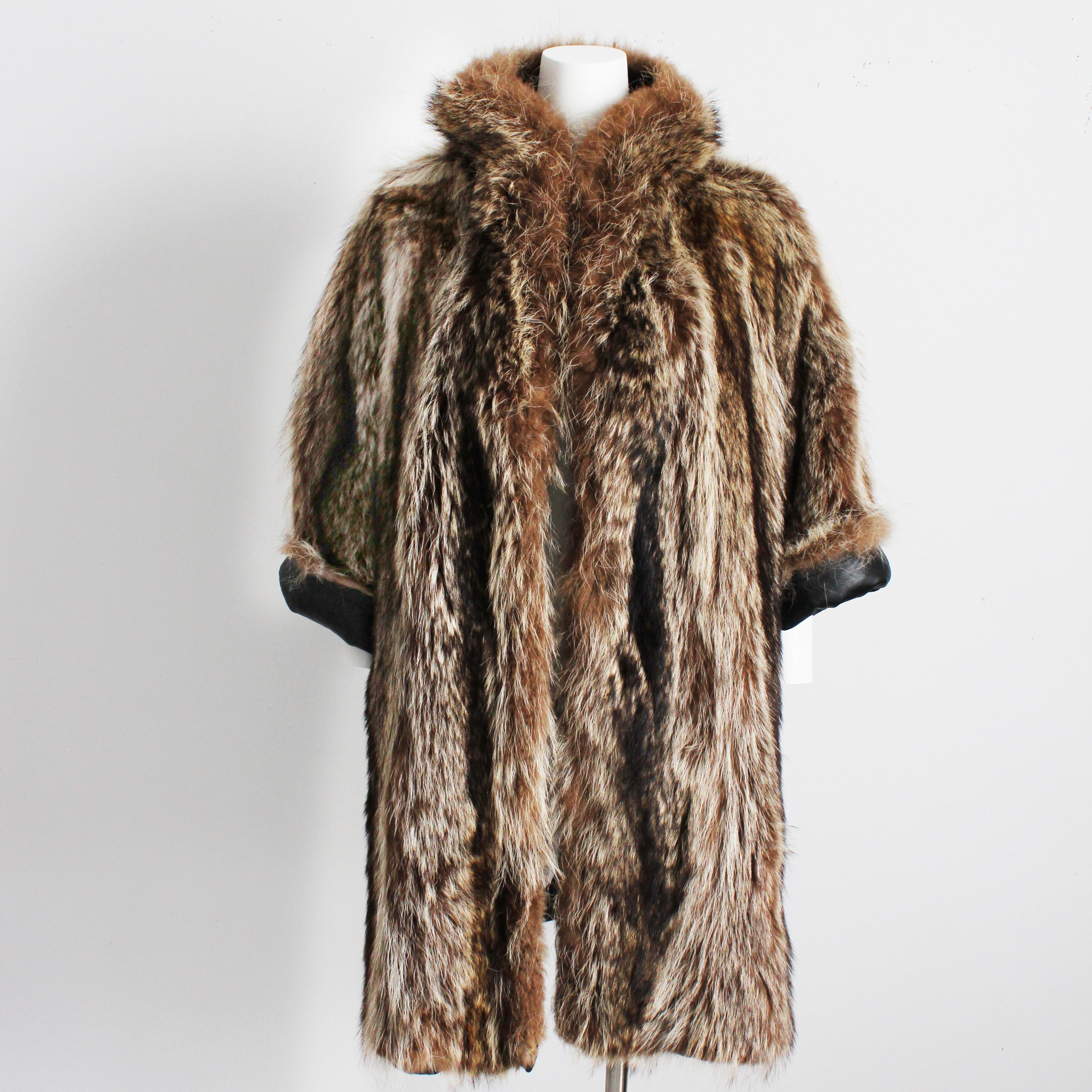 Bonnie Cashin for Sills Coat Black Leather Reversible Raccoon Fur Vintage 1960s  For Sale 1