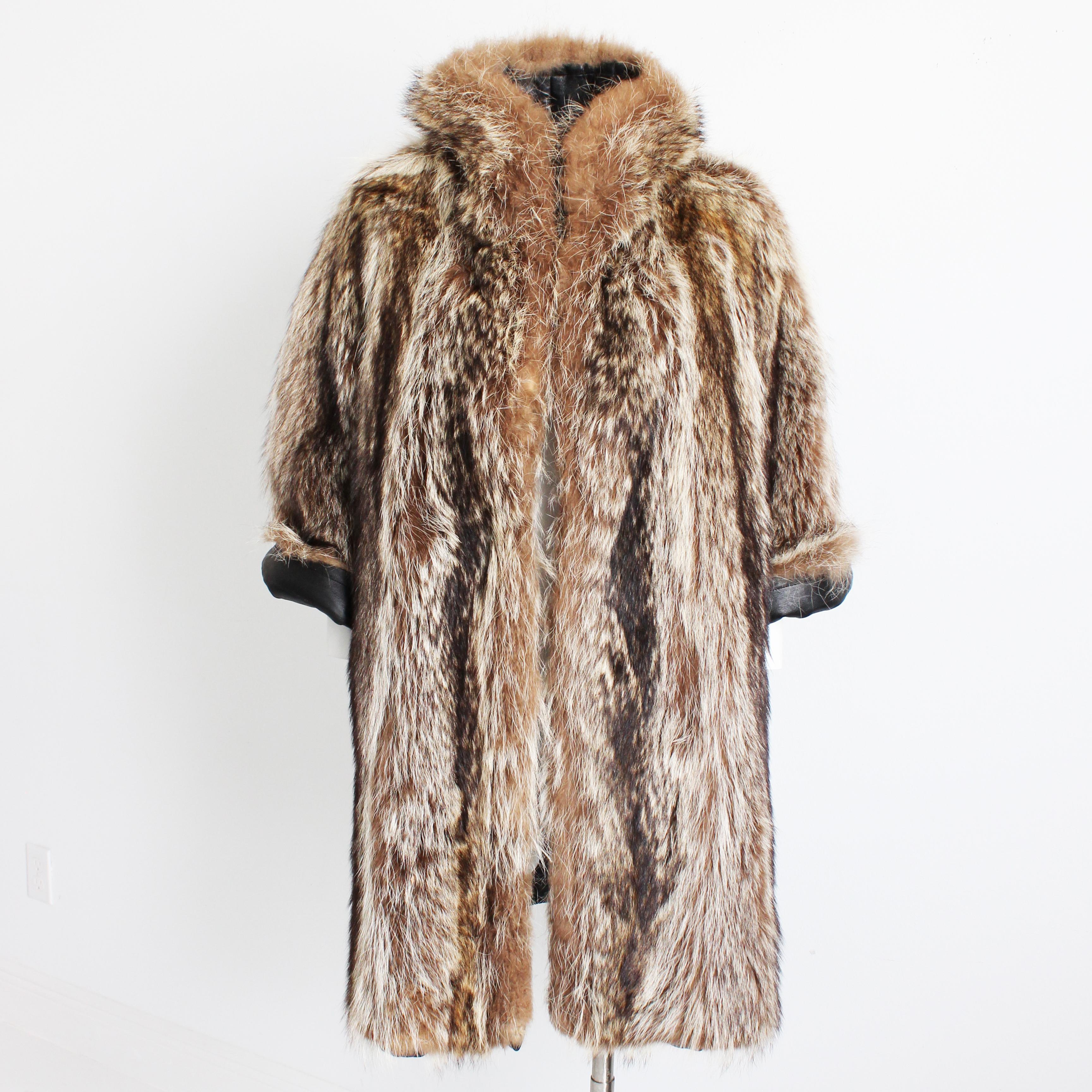 Bonnie Cashin für Sills Mantel Schwarzes Leder Wendbares Raccoon Pelz Vintage 1960er Jahre (Braun) im Angebot