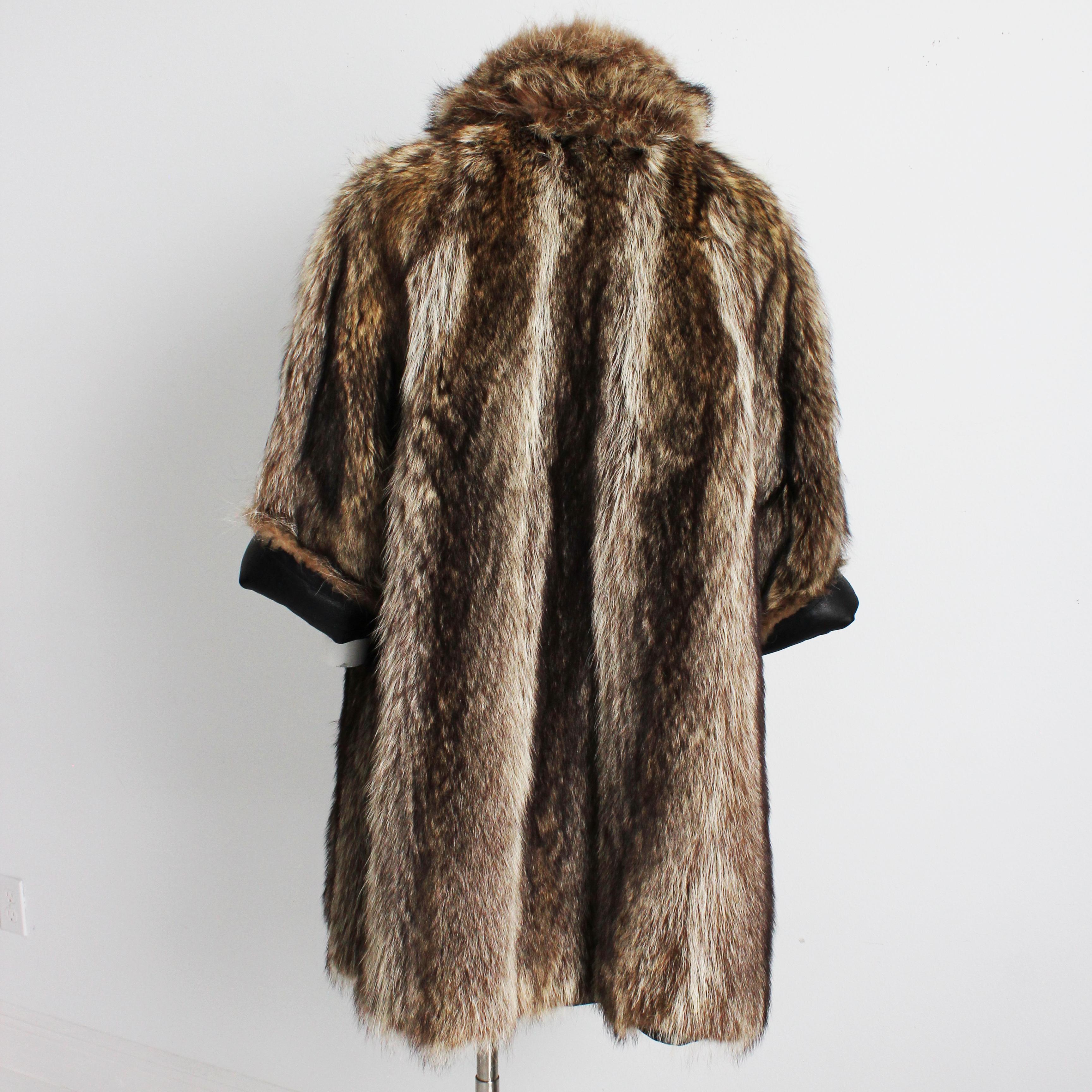 Bonnie Cashin for Sills Coat Black Leather Reversible Raccoon Fur Vintage 1960s  For Sale 8