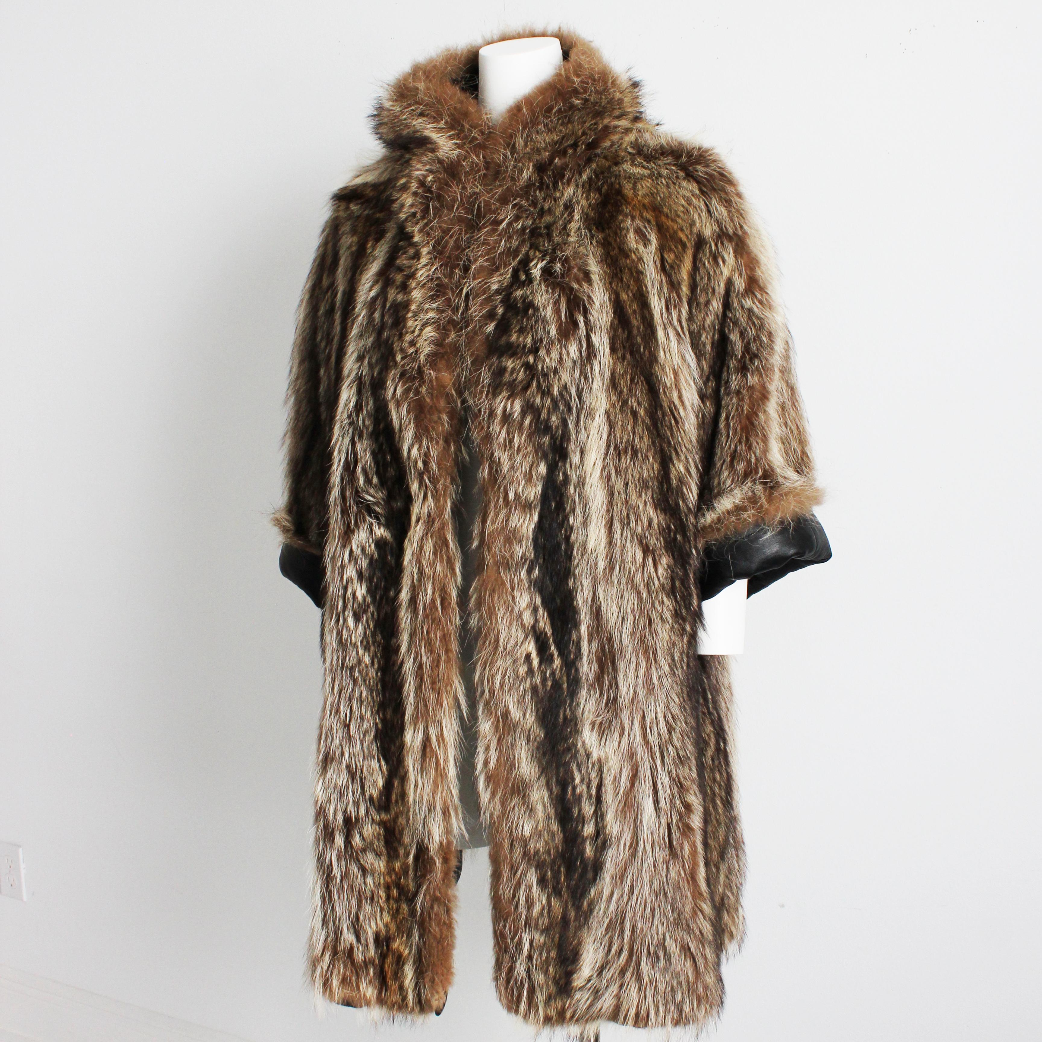 Bonnie Cashin for Sills Coat Black Leather Reversible Raccoon Fur Vintage 1960s  For Sale 3