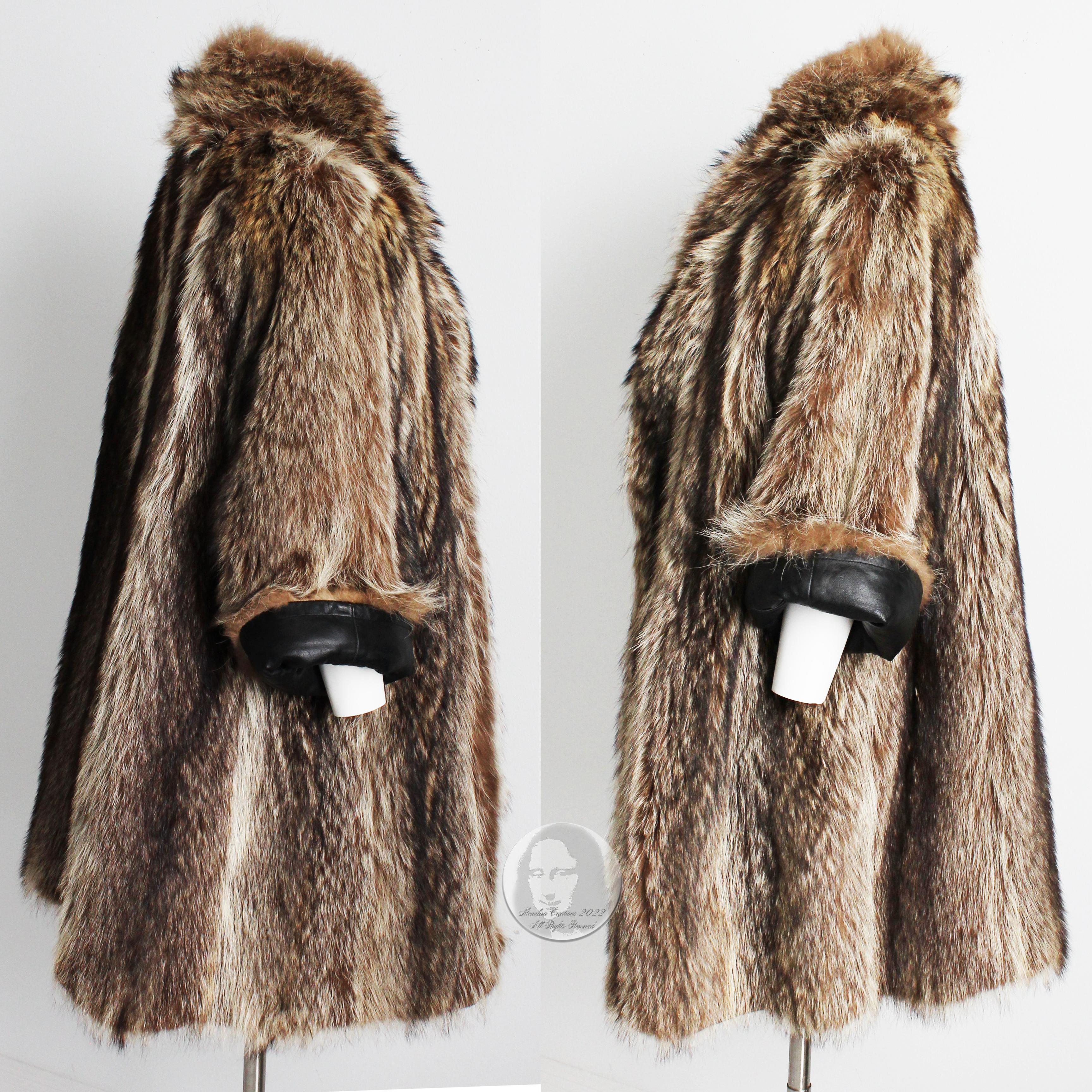 Bonnie Cashin for Sills Coat Black Leather Reversible Raccoon Fur Vintage 1960s  For Sale 3