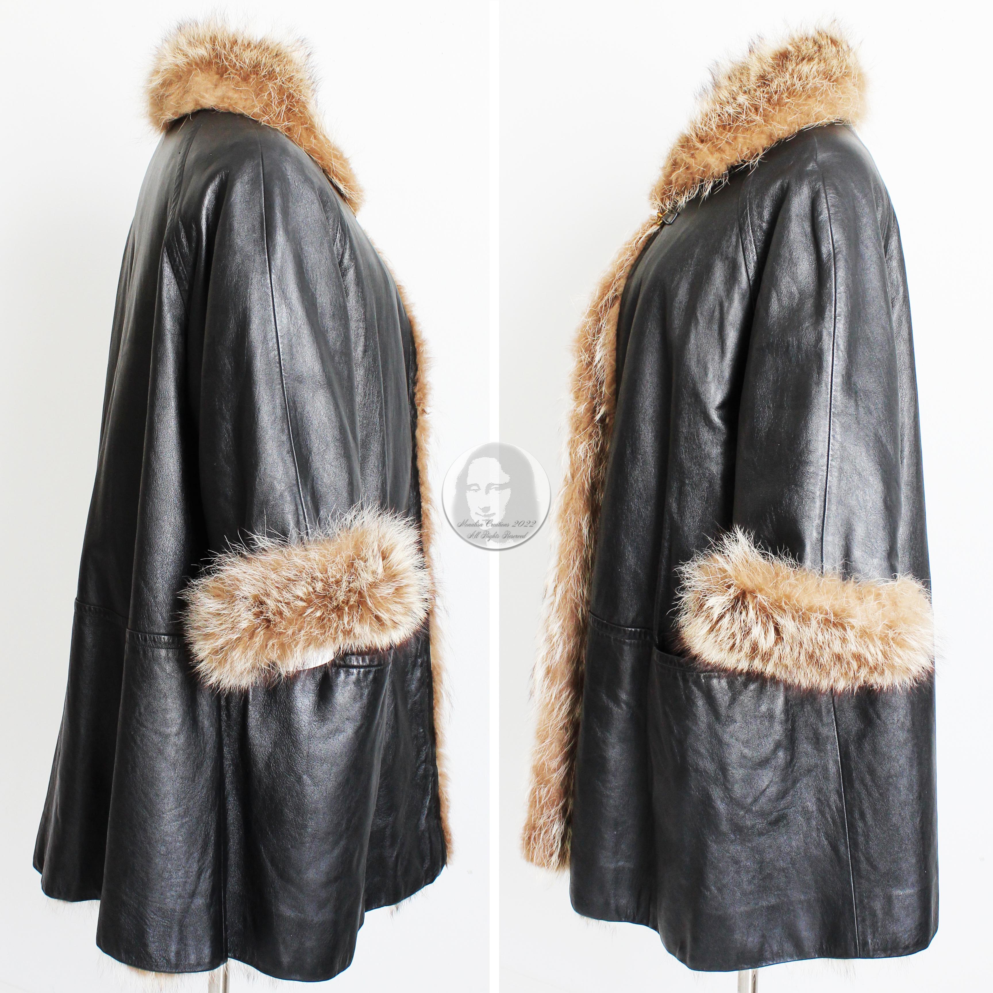 Bonnie Cashin for Sills Coat Black Leather Reversible Raccoon Fur Vintage 1960s  For Sale 4