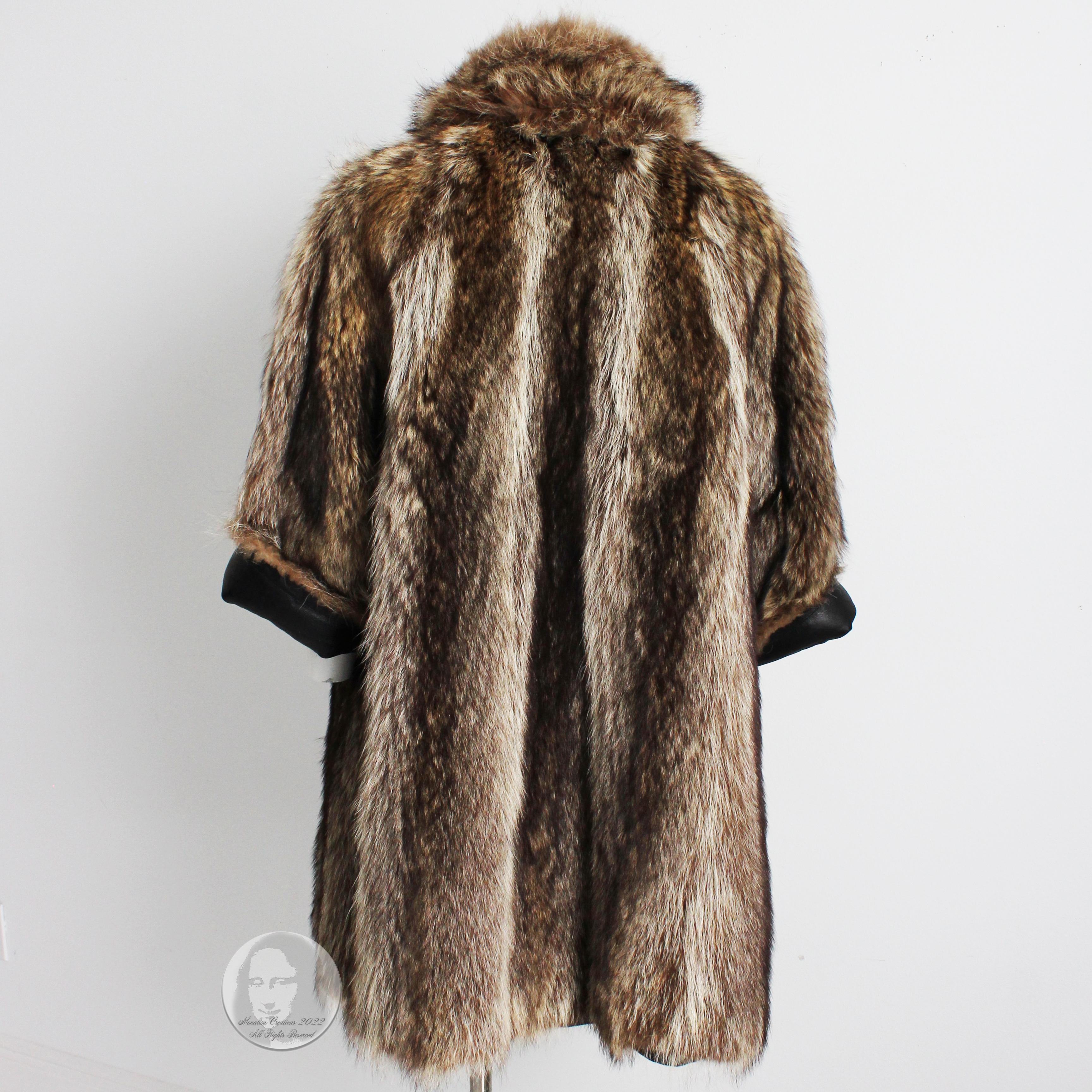 Bonnie Cashin for Sills Coat Black Leather Reversible Raccoon Fur Vintage 1960s  For Sale 5