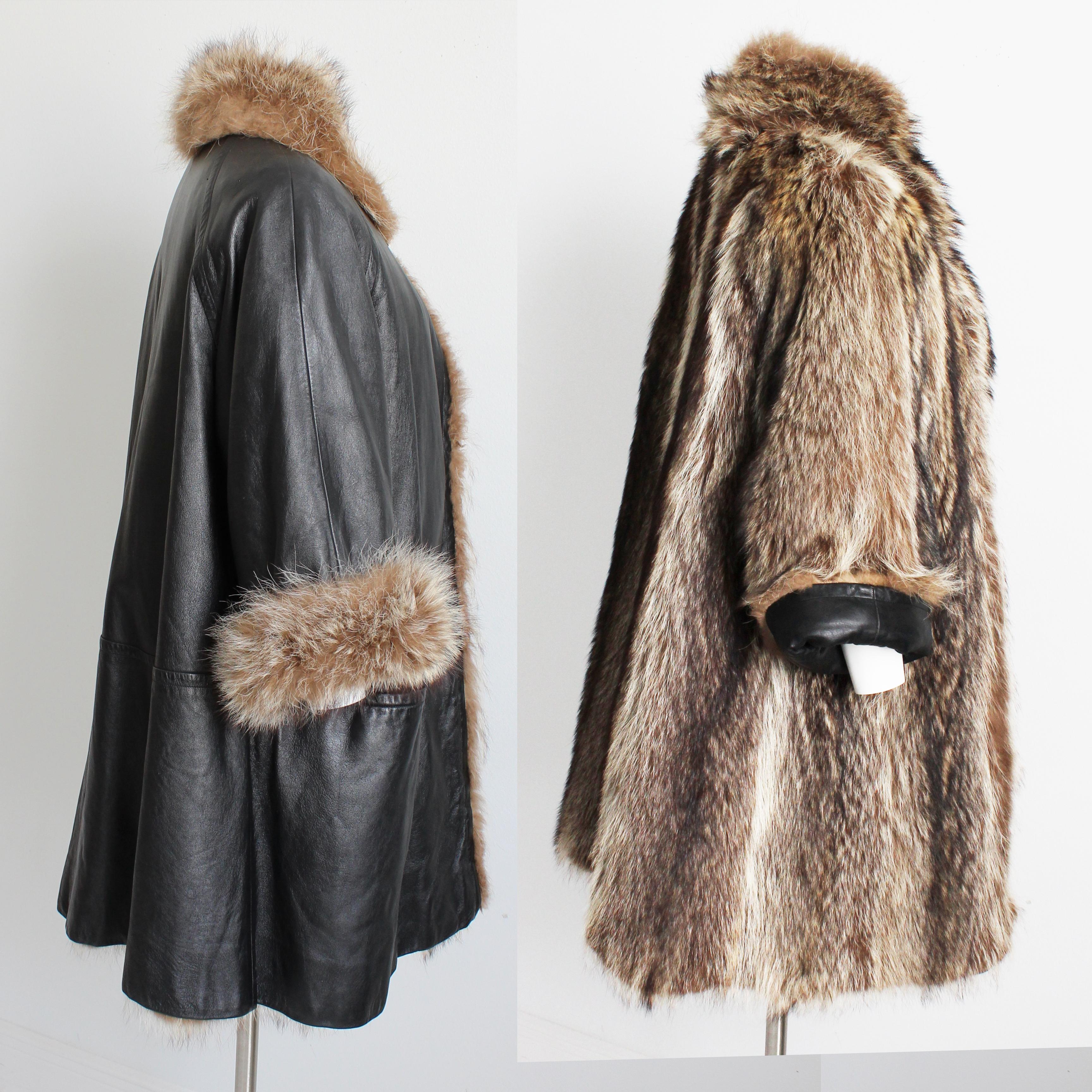 Bonnie Cashin für Sills Mantel Schwarzes Leder Wendbares Raccoon Pelz Vintage 1960er Jahre im Angebot 4