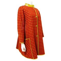 Bonnie Cashin for Sills Coat Large Pocket Pink Check Wool Lime Leather Trim 60s