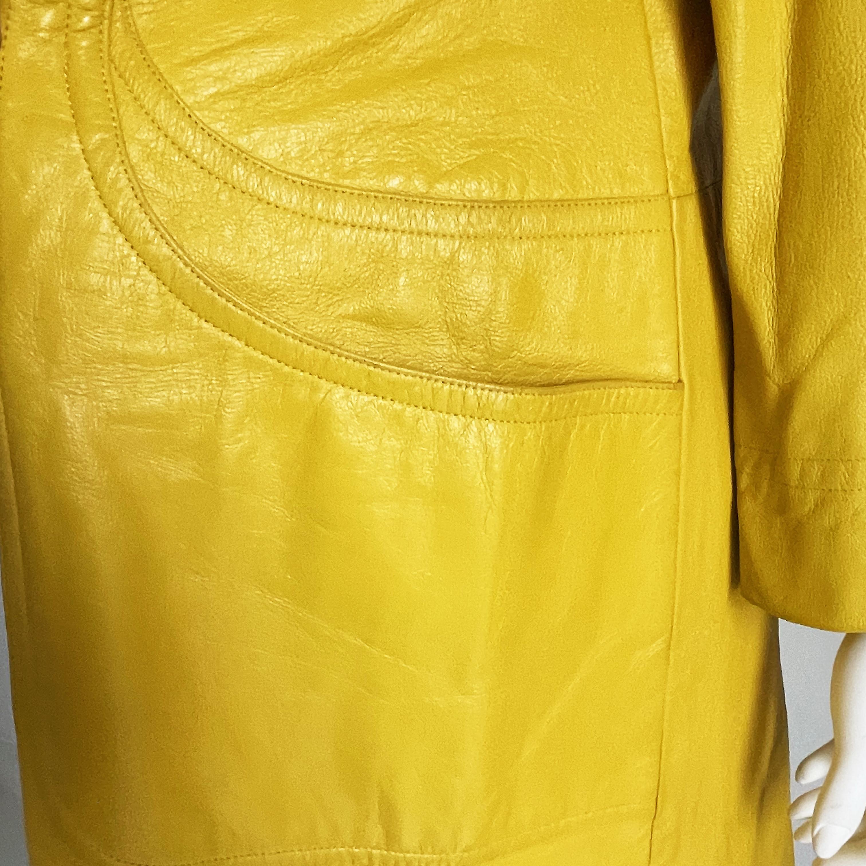Bonnie Cashin for Sills Coat Long Leather Jacket Bright Yellow Mod Vintage 60s  For Sale 5