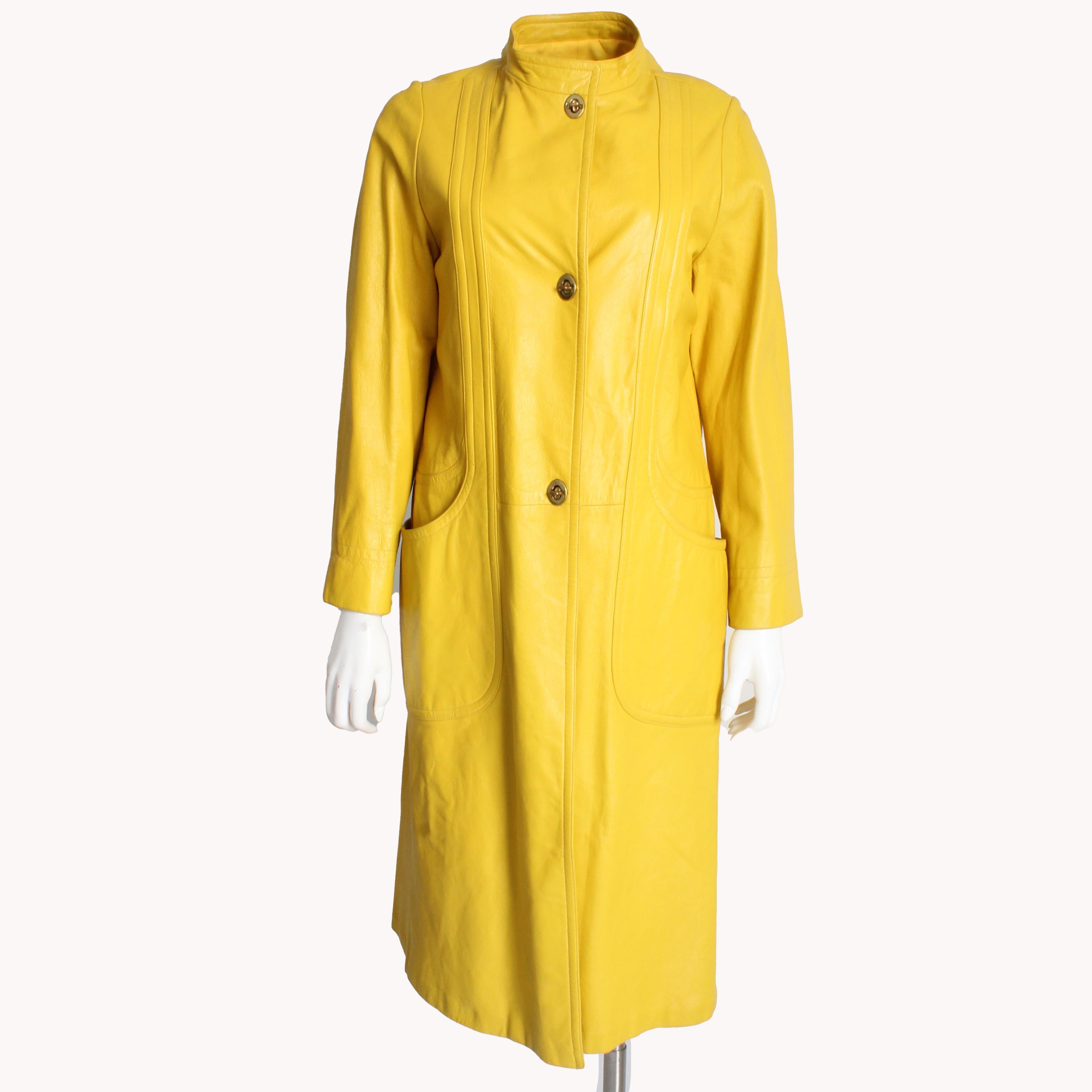 Bonnie Cashin for Sills Coat Long Leather Jacket Bright Yellow Mod Vintage 60s  In Good Condition For Sale In Port Saint Lucie, FL
