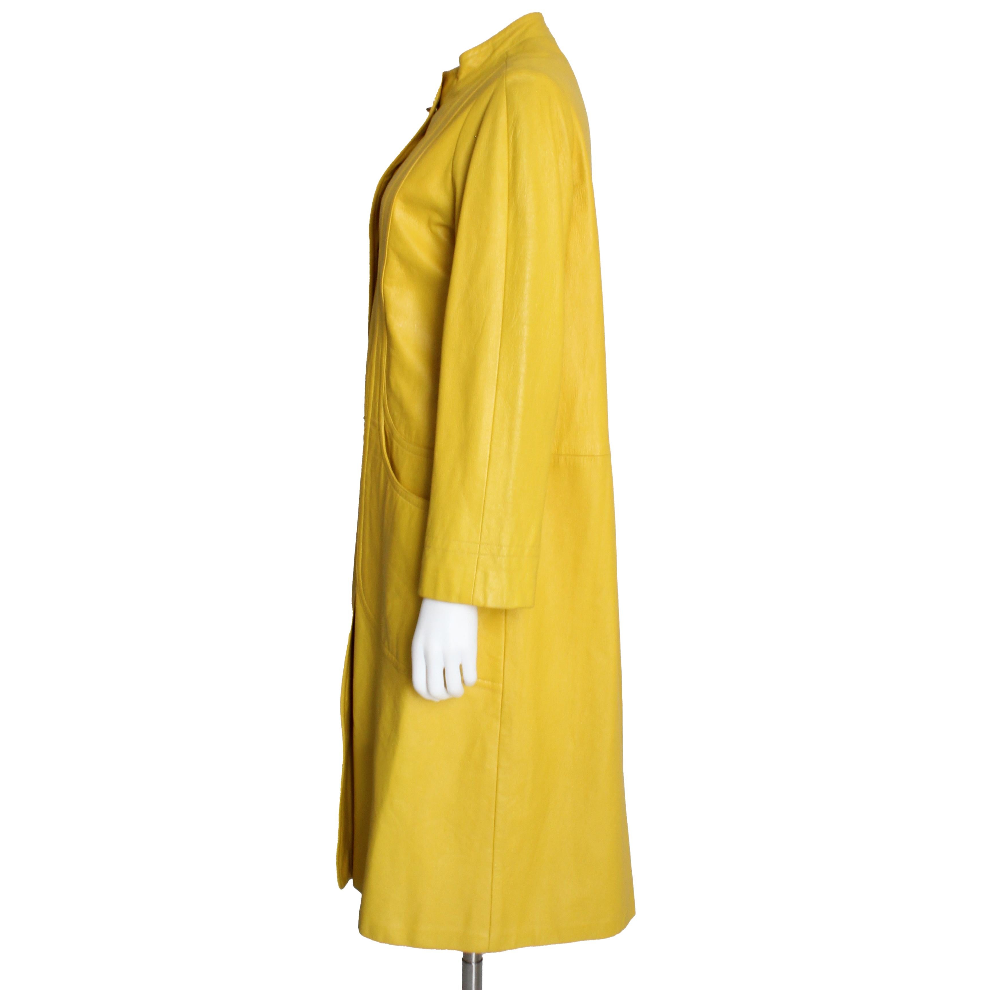 Bonnie Cashin for Sills Coat Long Leather Jacket Bright Yellow Mod Vintage 60s  For Sale 2
