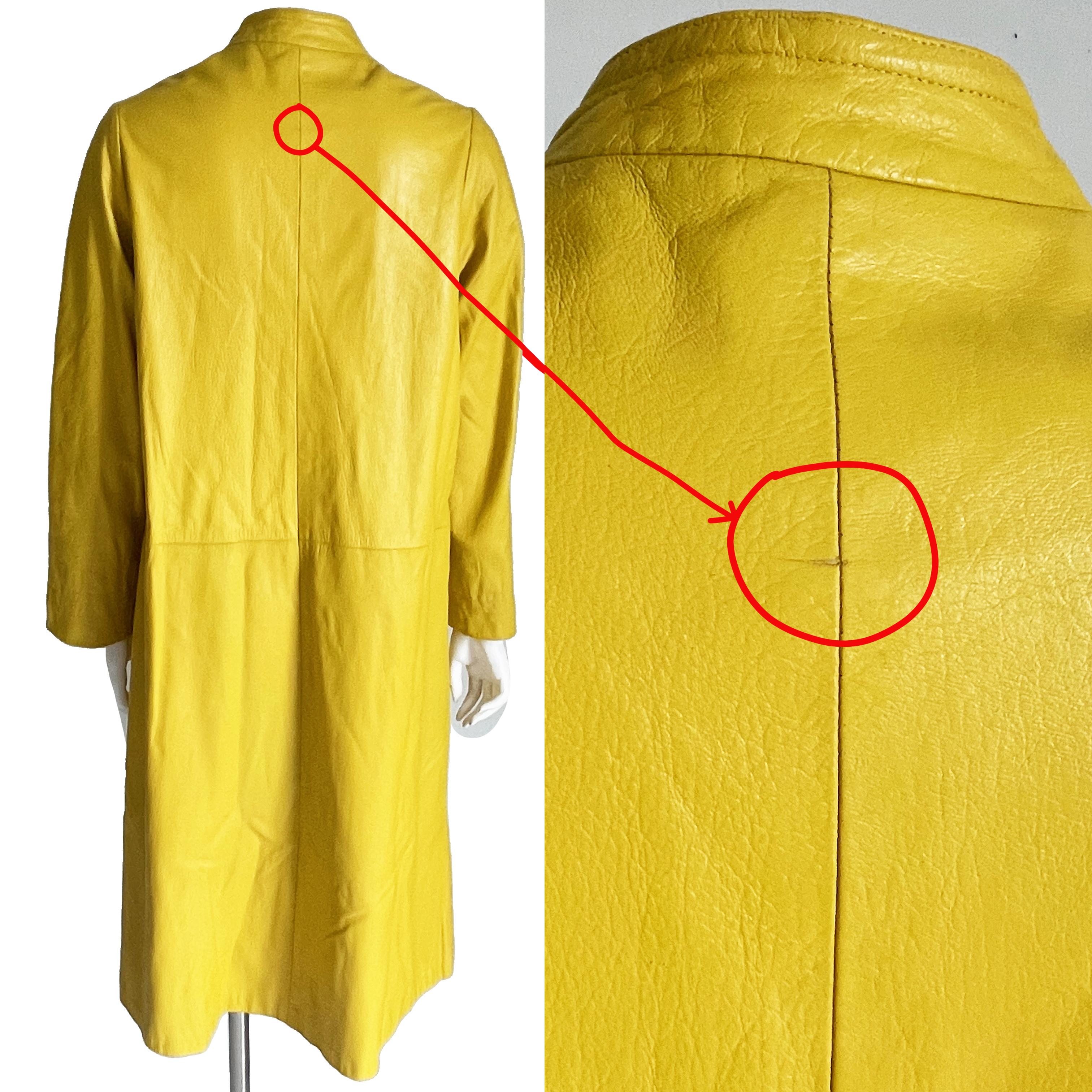 Bonnie Cashin for Sills Coat Long Leather Jacket Bright Yellow Mod Vintage 60s  For Sale 4