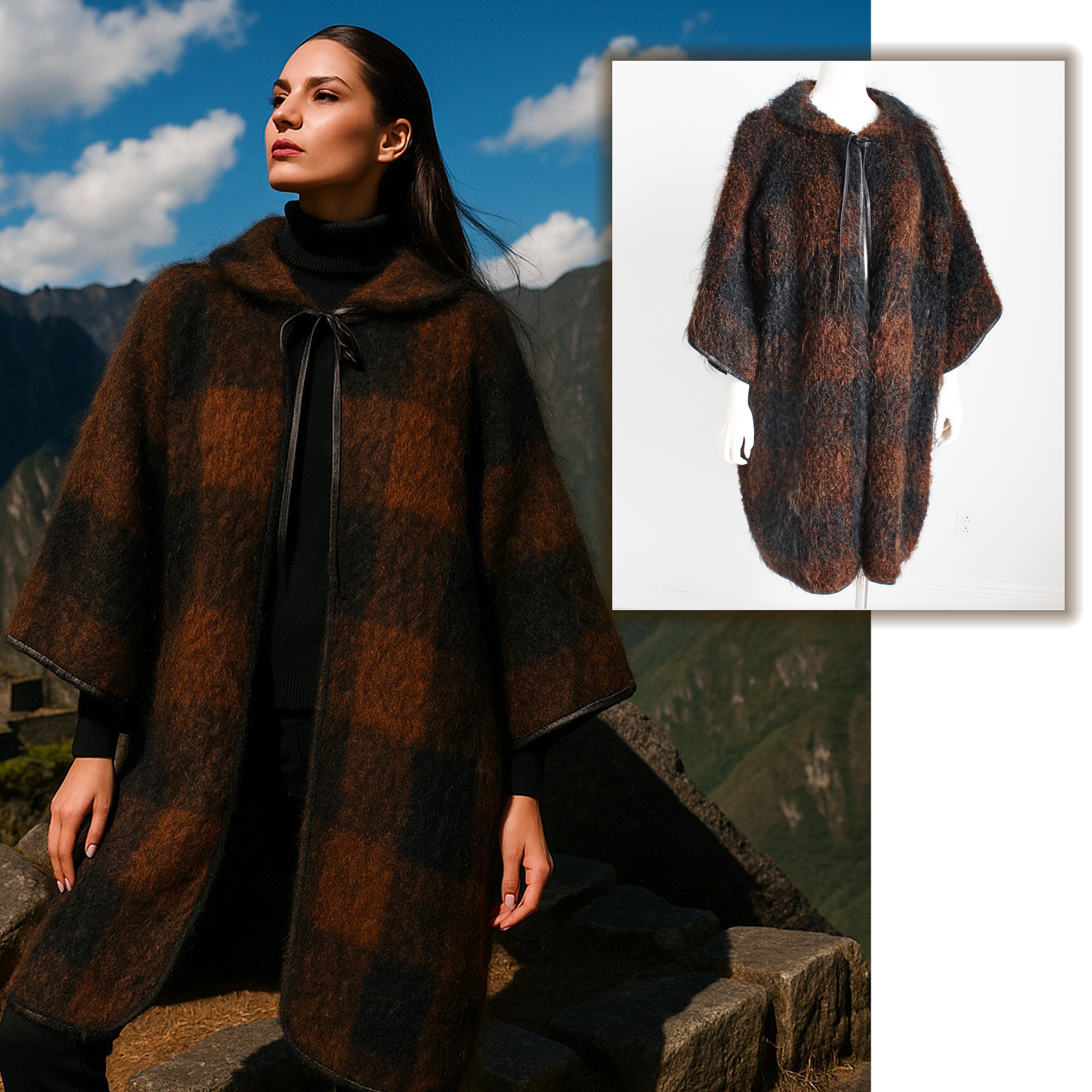 Nero Bonnie Cashin for Sills Cappotto NOH Mohair Knit Leather Trim Museum Piece Rare OS in vendita
