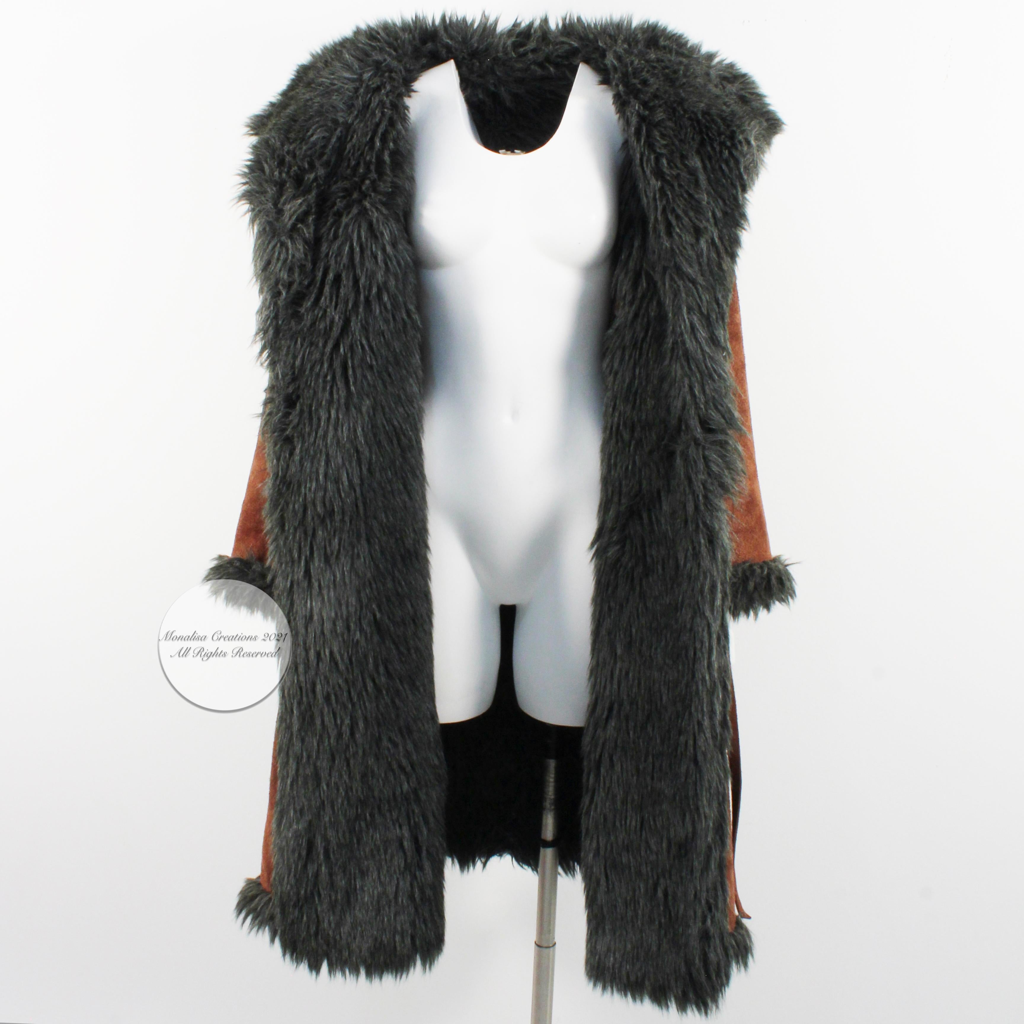 Bonnie Cashin for Sills Coat Suede Leather Noh Faux Fur Tie Wrap Vintage 60s 2