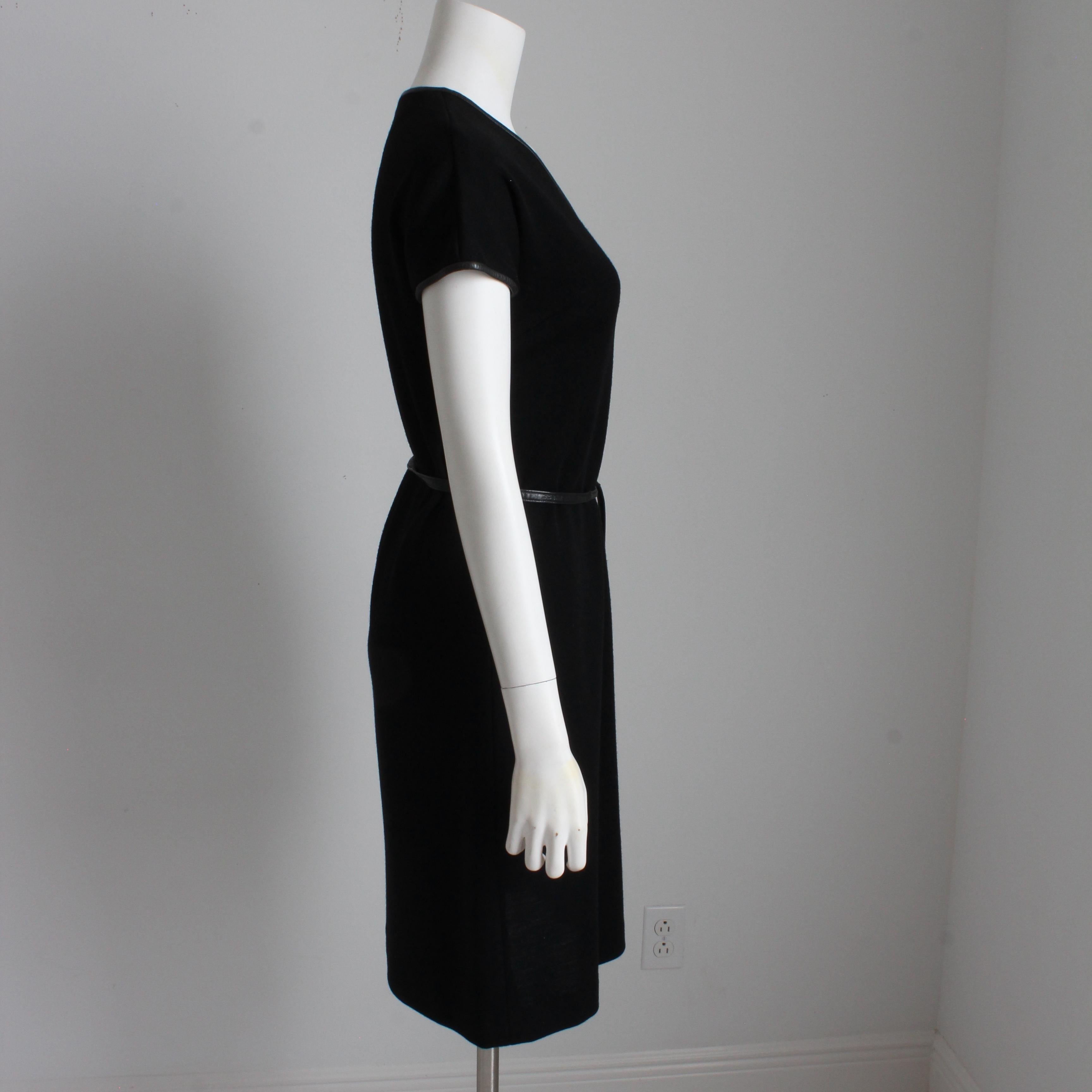 Bonnie Cashin for Sills Dress and Belt Black Wool Jersey Leather Trim Vintage  For Sale 3