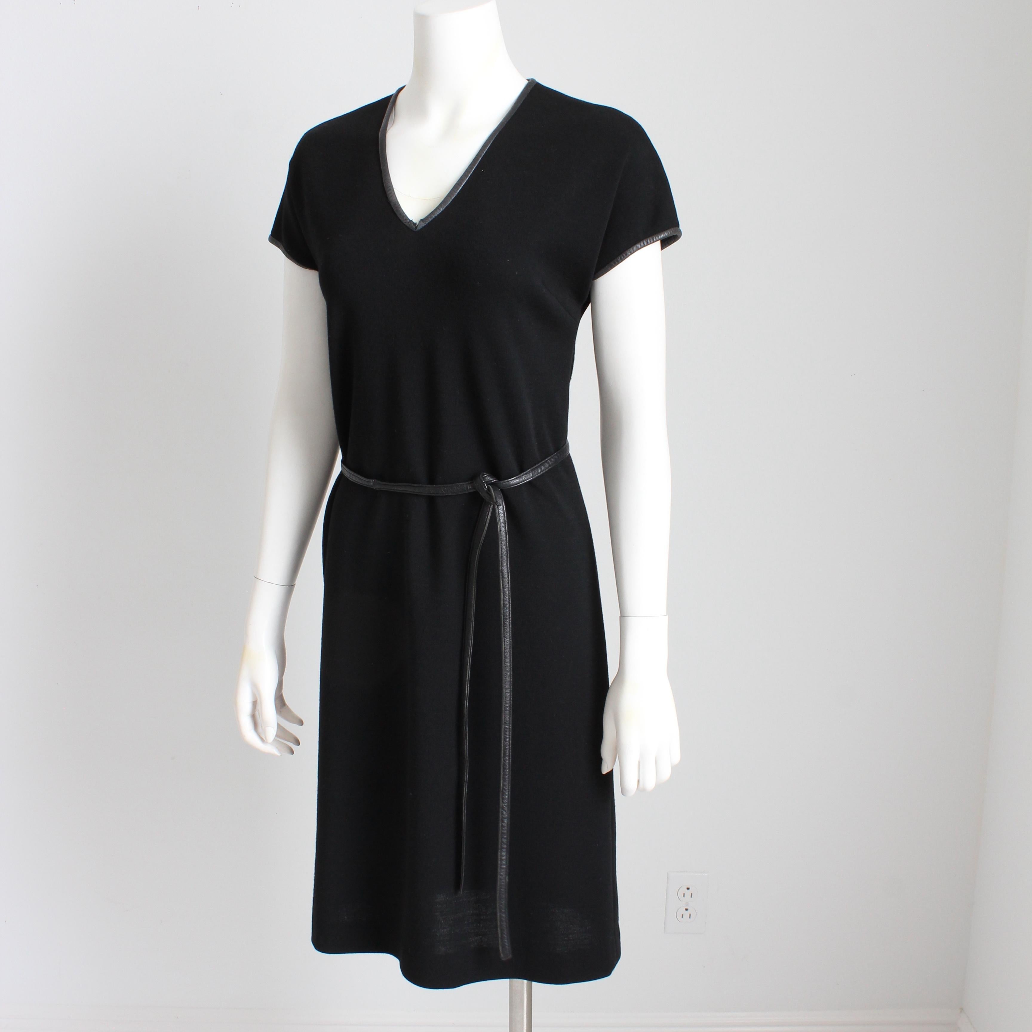 Bonnie Cashin for Sills Dress and Belt Black Wool Jersey Leather Trim Vintage  For Sale 1