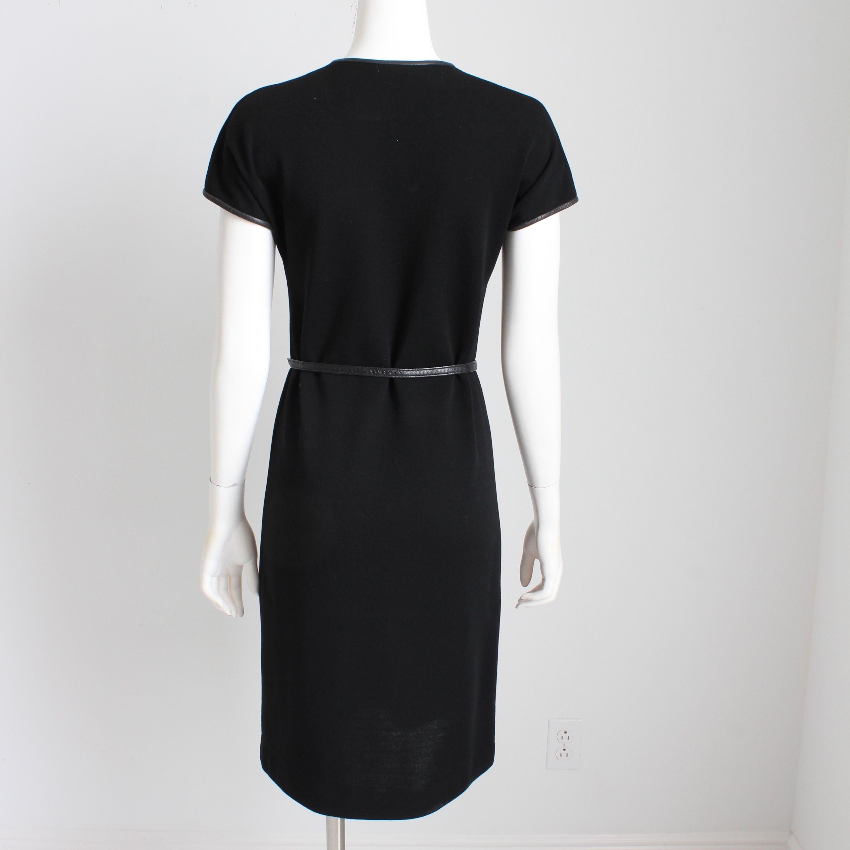 Bonnie Cashin pour Sills Robe et ceinture Jersey de laine noir Garniture en cuir Vintage en vente 4