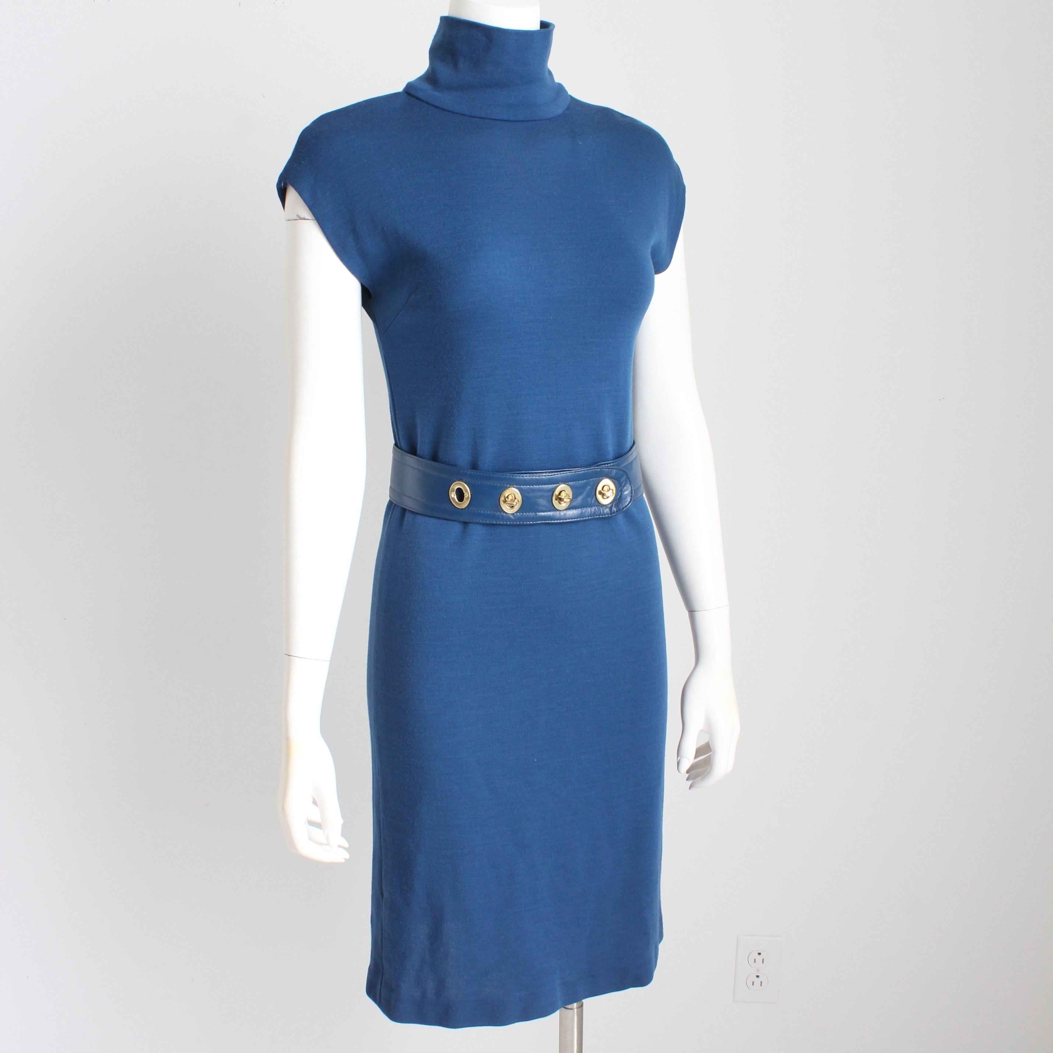 Bonnie Cashin for Sills Dress and Turnlock Belt 2pc Set Wool Leather Vintage HTF In Good Condition For Sale In Port Saint Lucie, FL