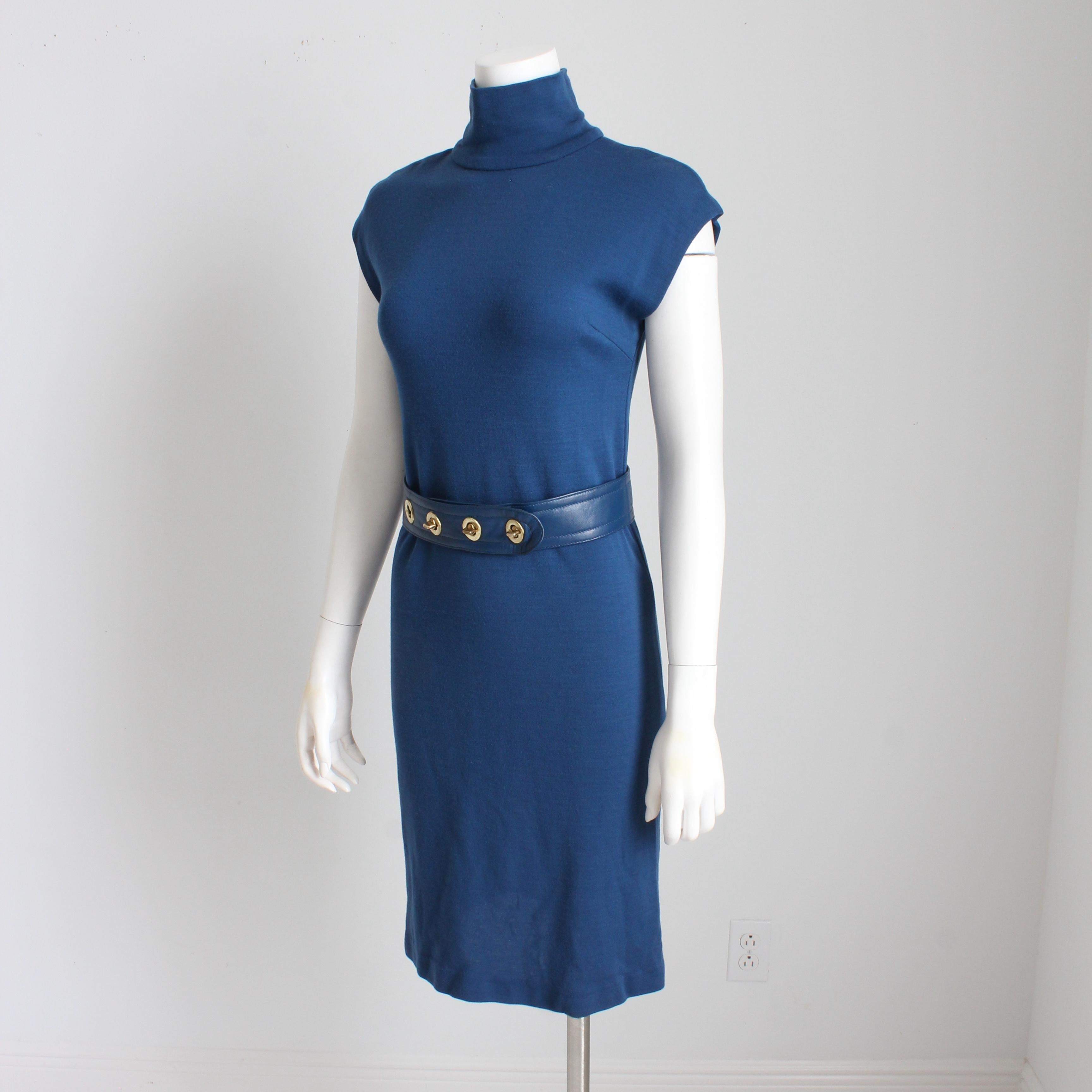 Bonnie Cashin for Sills Dress and Turnlock Belt 2pc Set Wool Leather Vintage HTF For Sale 2