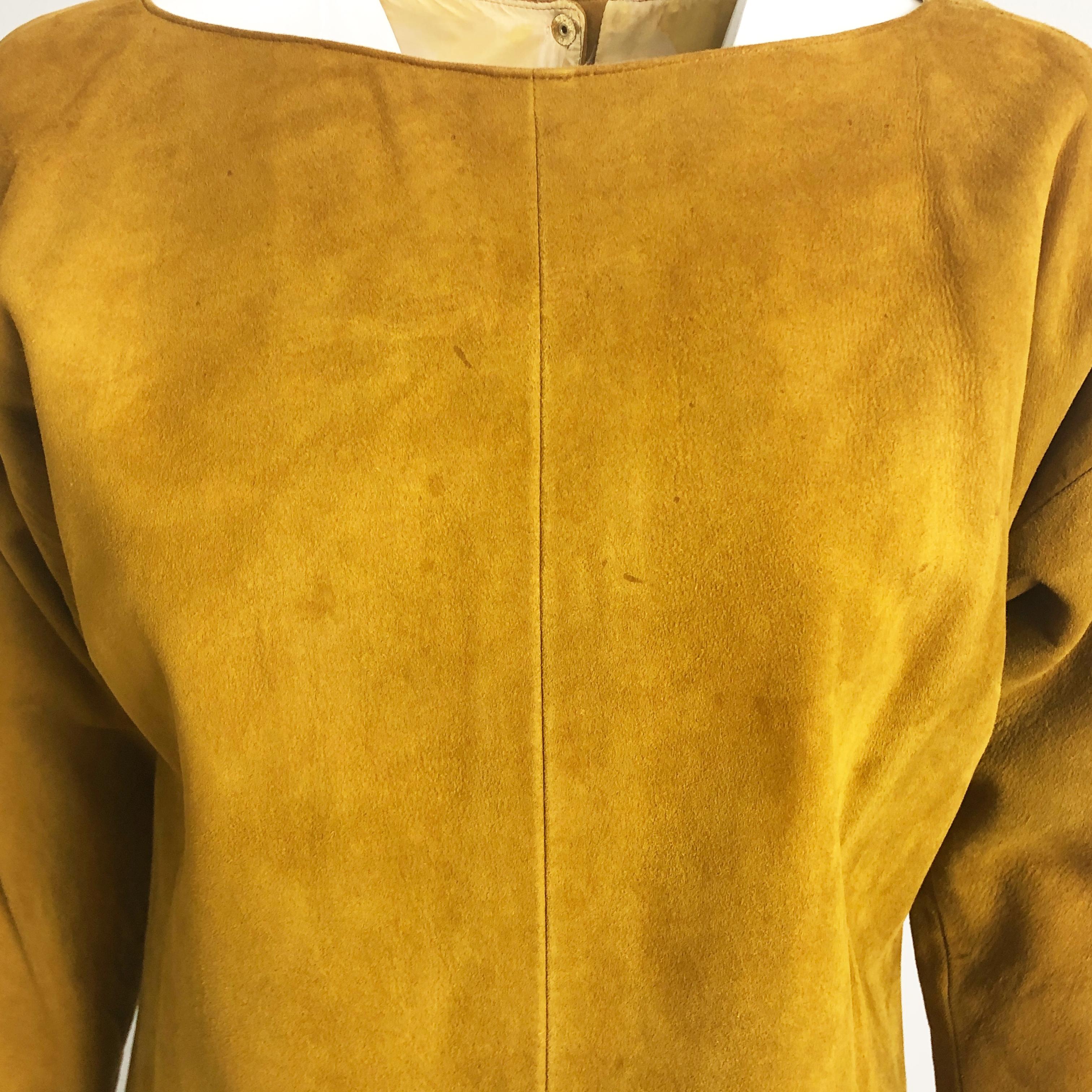 Bonnie Cashin for Sills Dress Gold Suede Leather Kimono Style Sleeves Rare 1960s In Fair Condition For Sale In Port Saint Lucie, FL