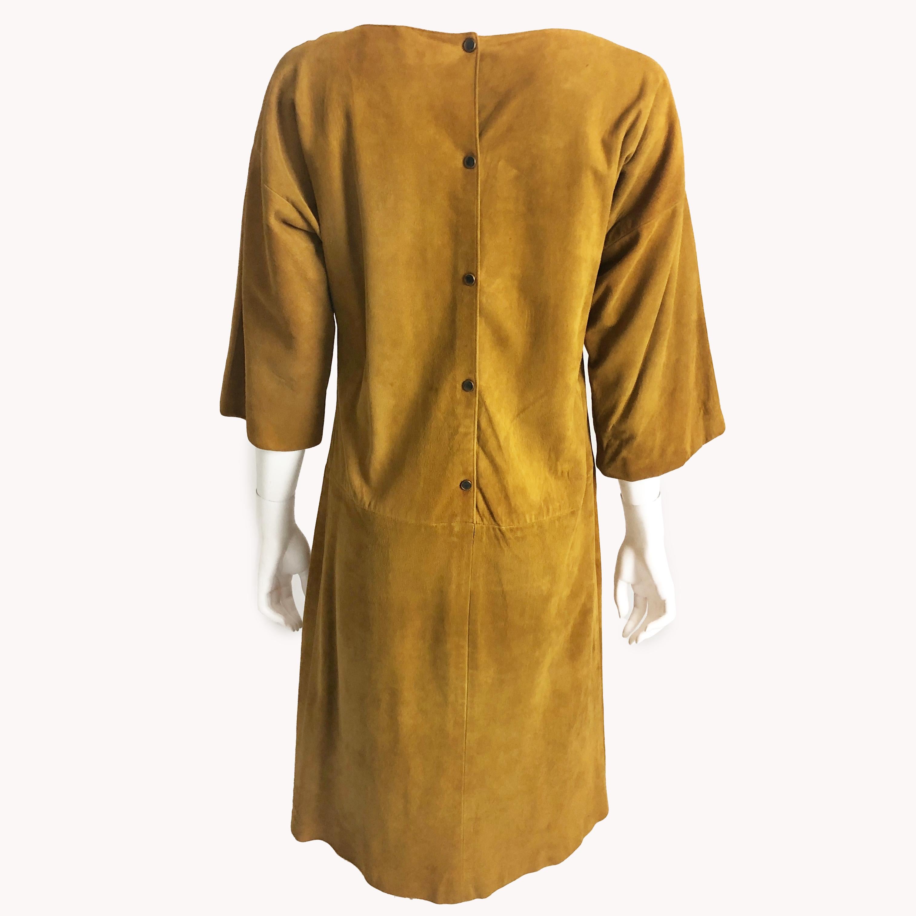 Bonnie Cashin for Sills Dress Gold Suede Leather Kimono Style Sleeves Rare 1960s For Sale 3
