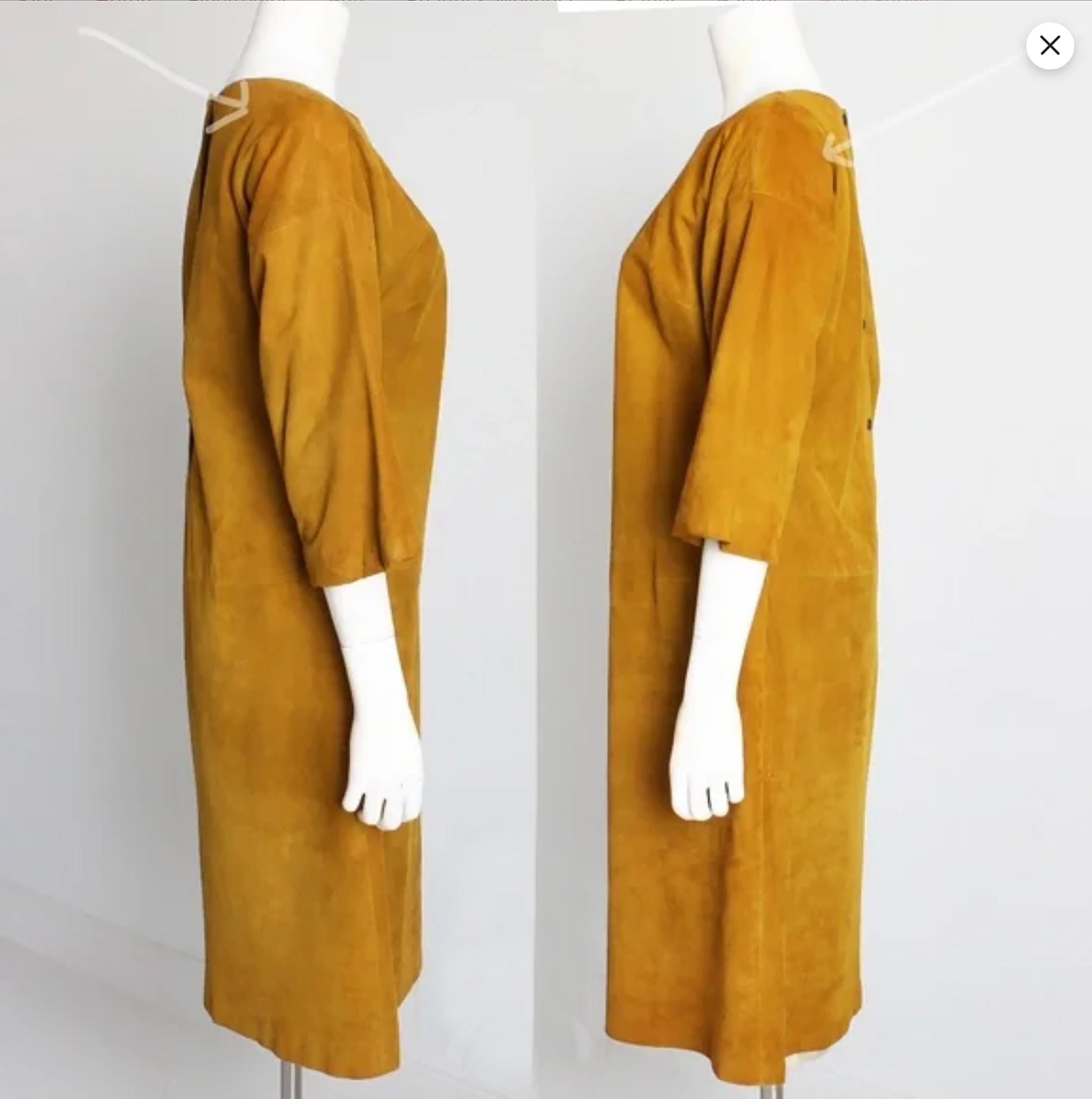 Bonnie Cashin for Sills Dress Gold Suede Leather Kimono Style Sleeves Rare 1960s For Sale 2