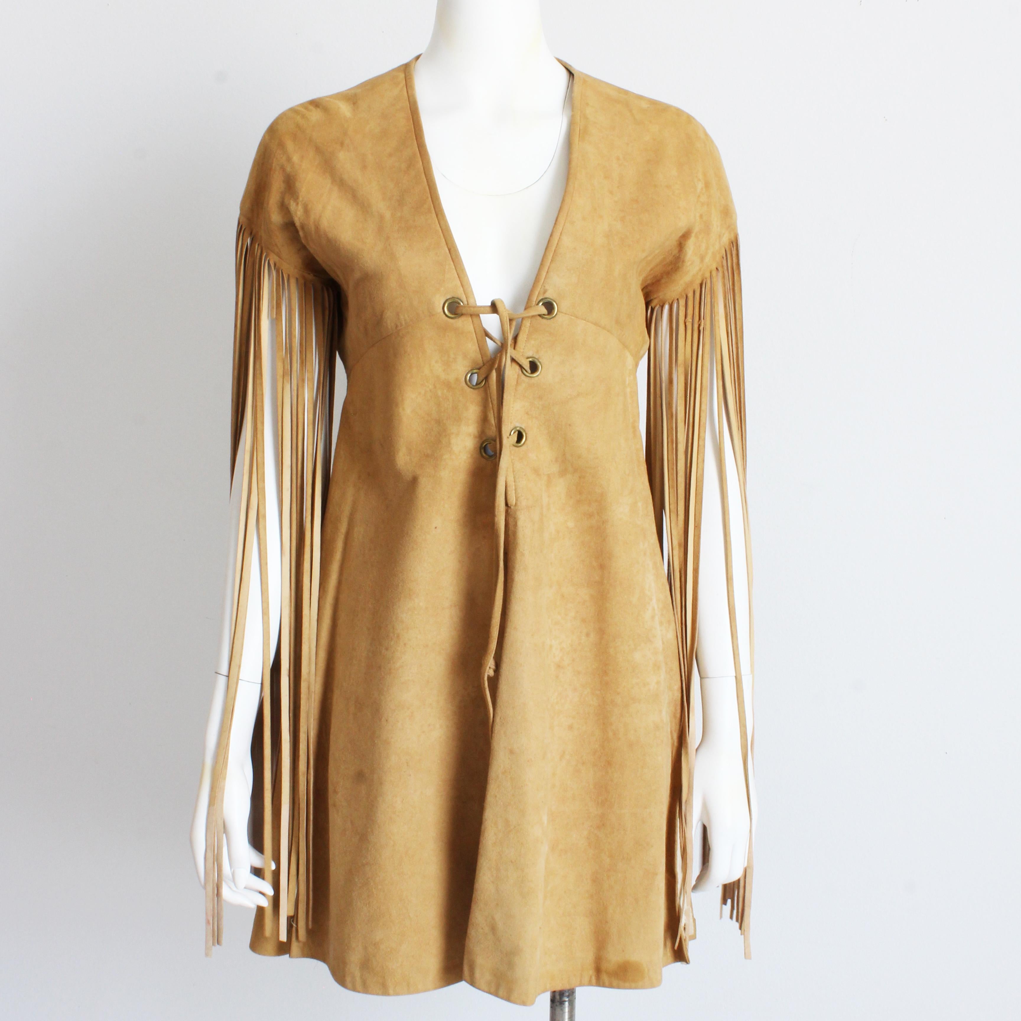 Bonnie Cashin for Sills Robe tunique à franges longues Chamois cuir vintage rare des années 60 Pour femmes en vente