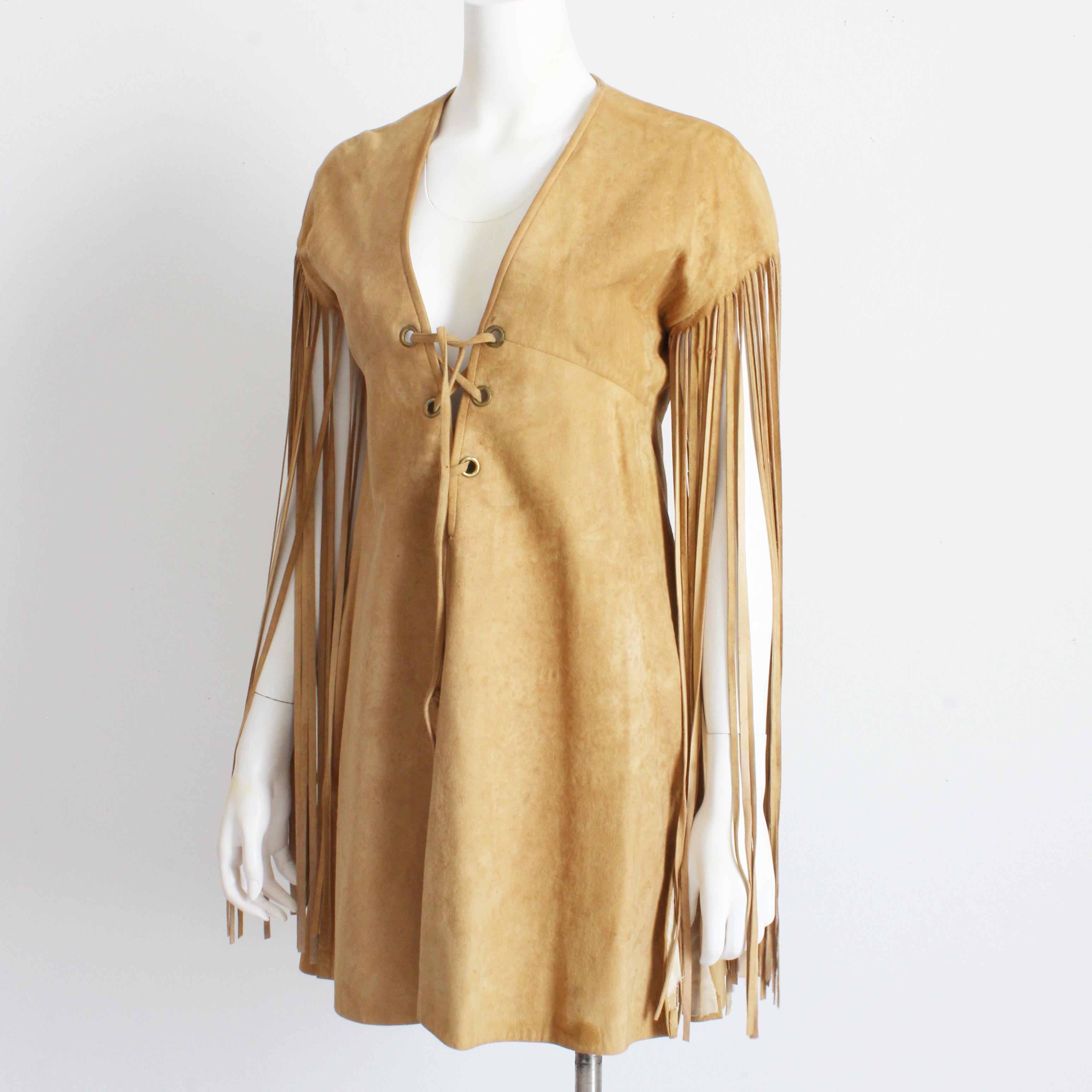 Bonnie Cashin for Sills Robe tunique à franges longues Chamois cuir vintage rare des années 60 en vente 1