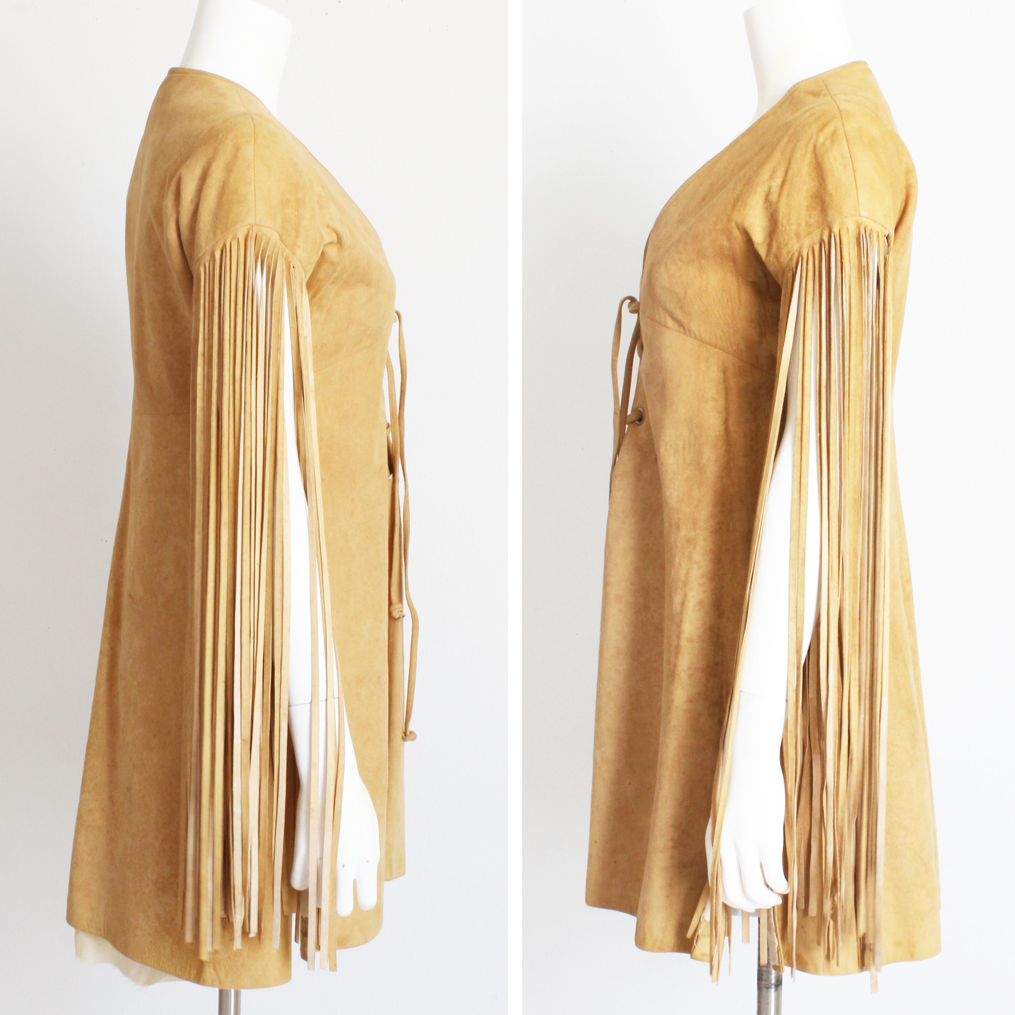 Bonnie Cashin for Sills Vestido Túnica Larga Flecos Gamuza Vintage Años 70 Raro en venta 3