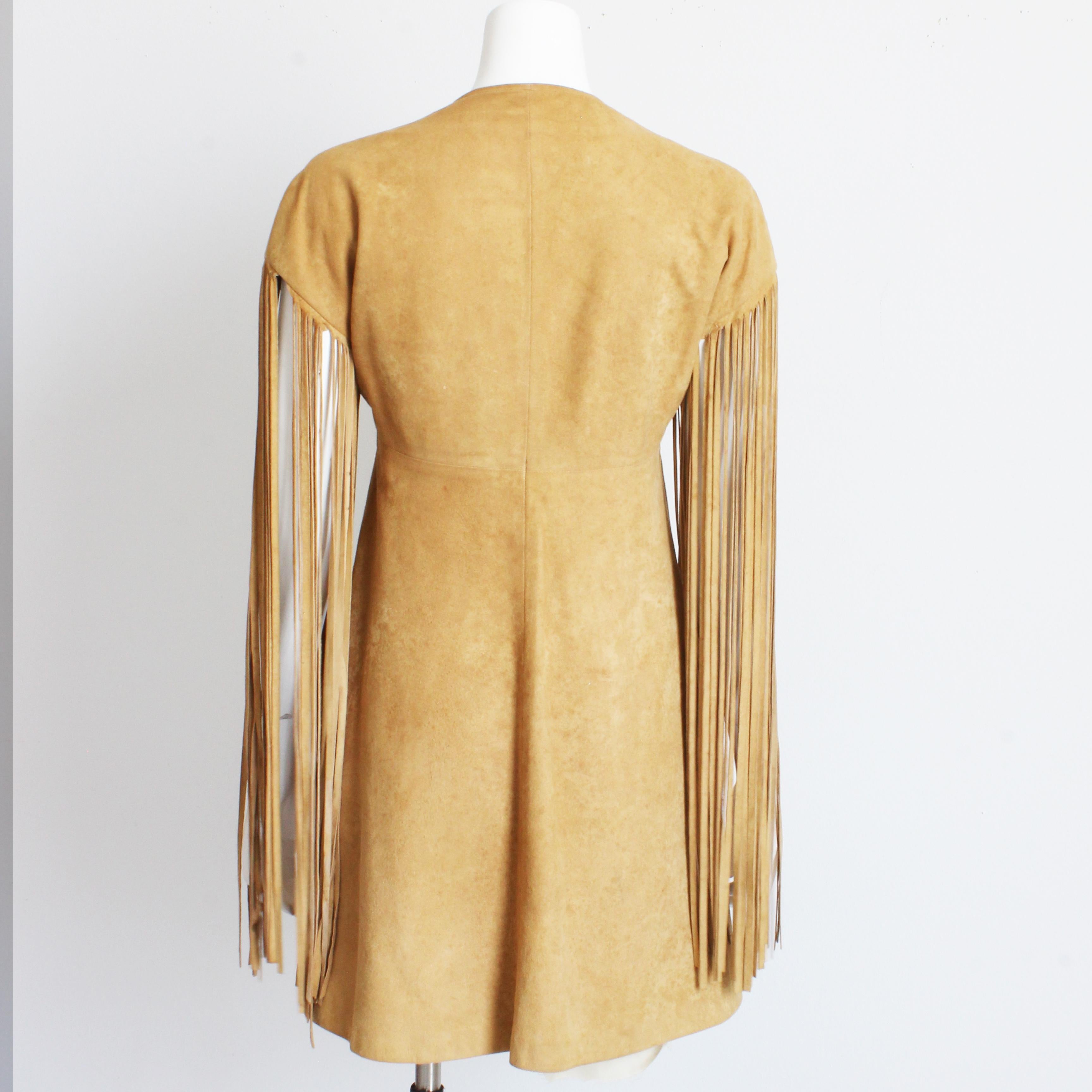 Bonnie Cashin for Sills Robe tunique à franges longues Chamois cuir vintage rare des années 60 en vente 4