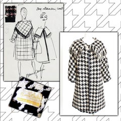 Bonnie Cashin for Sills Houndstooth Bouclé Wool Coat & Skirt Fringe Shawl Collar