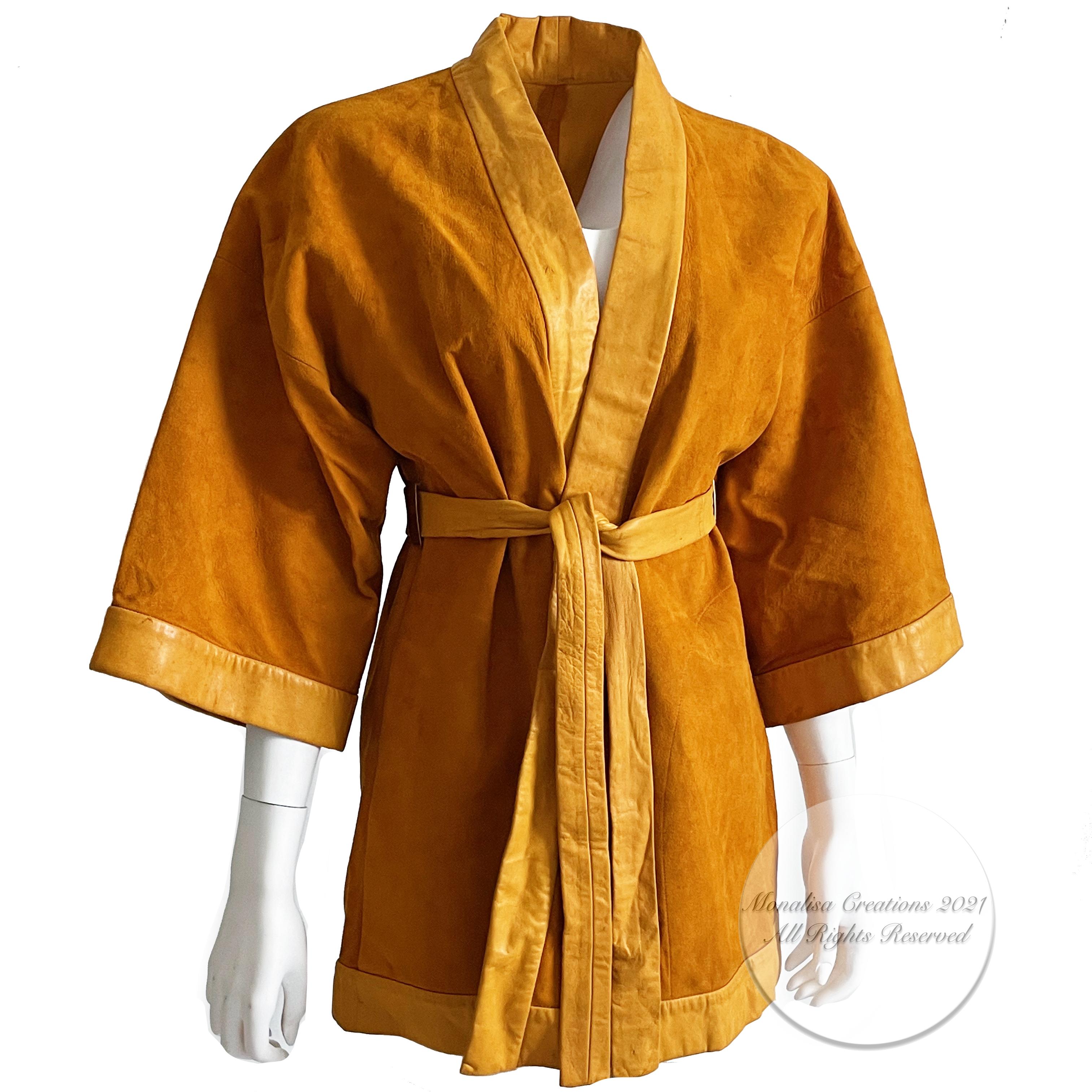 Bonnie Cashin for Sills Jacket Pumpkin Suede Leather Kimono Style Rare S/M In Good Condition In Port Saint Lucie, FL