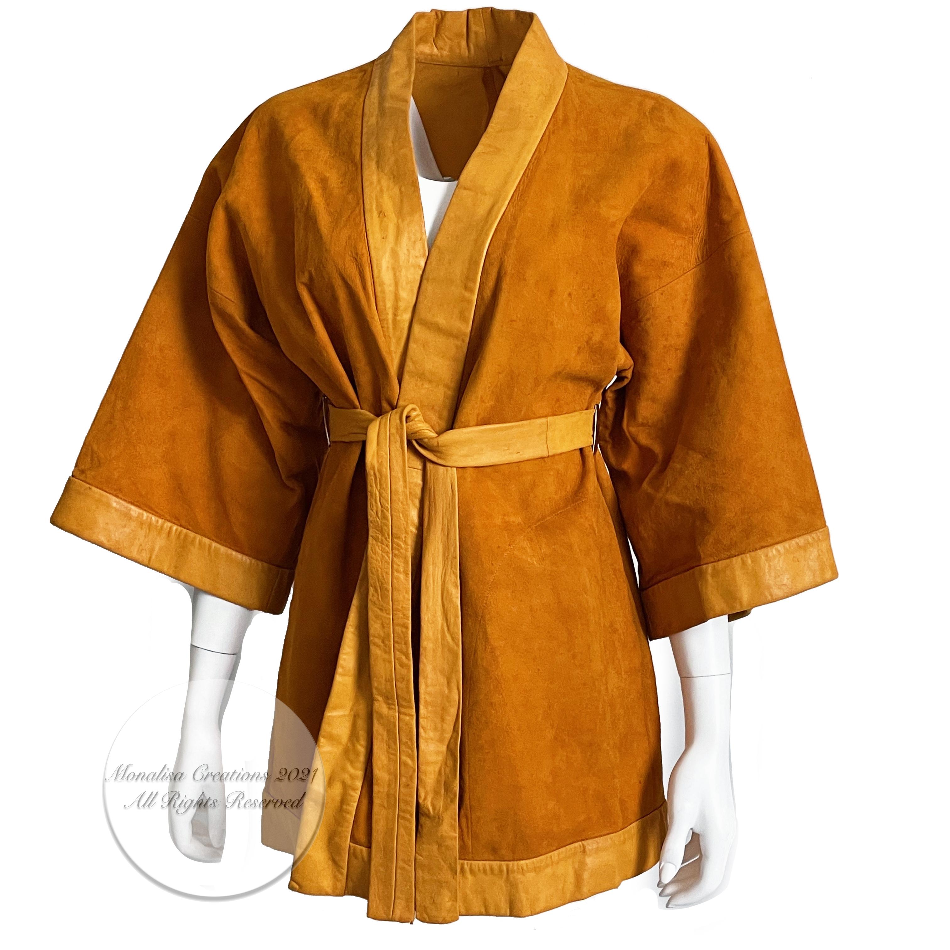 Women's or Men's Bonnie Cashin for Sills Jacket Pumpkin Suede Leather Kimono Style Rare S/M