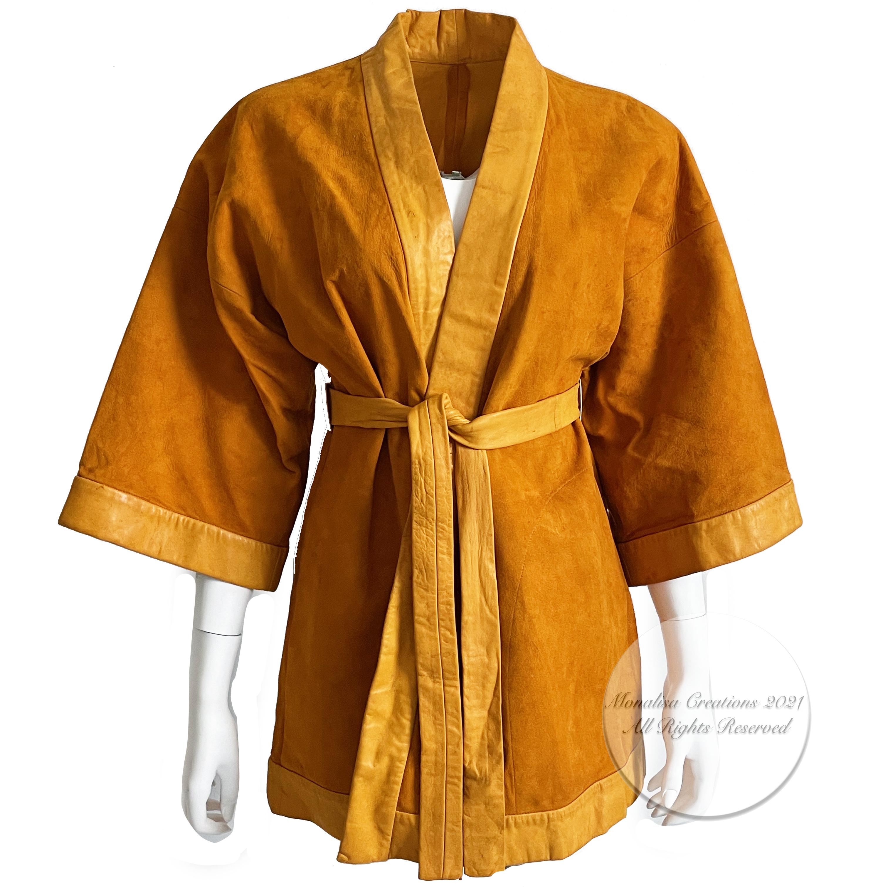 Bonnie Cashin for Sills Jacket Pumpkin Suede Leather Kimono Style Rare S/M 2