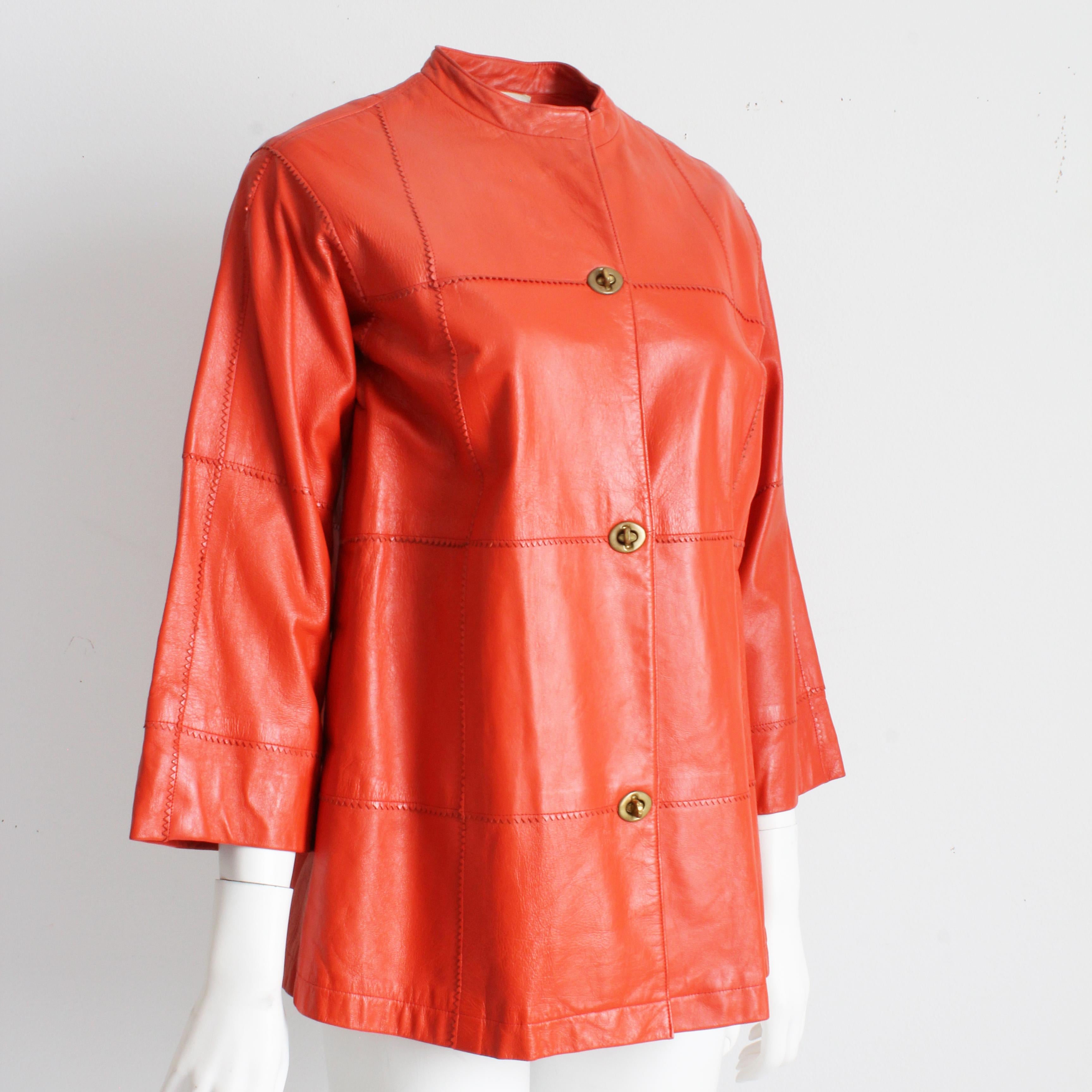 Rouge Bonnie Cashin for Sills - Veste en cuir avec manches kimono et bords en zigzag orange, rare en vente