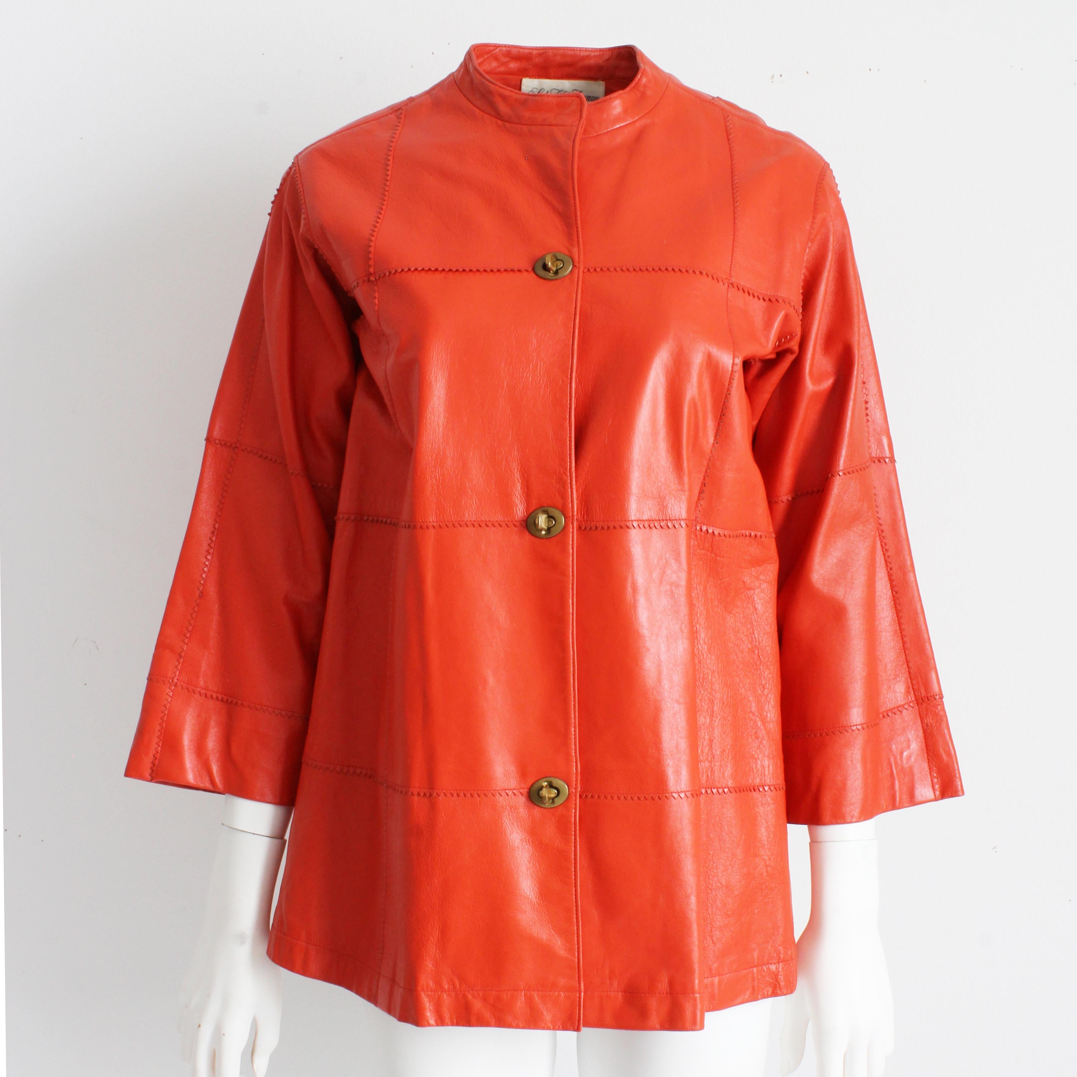 Women's Bonnie Cashin for Sills Leather Jacket Kimono Sleeves Orange Zig Zag Edges Rare  For Sale