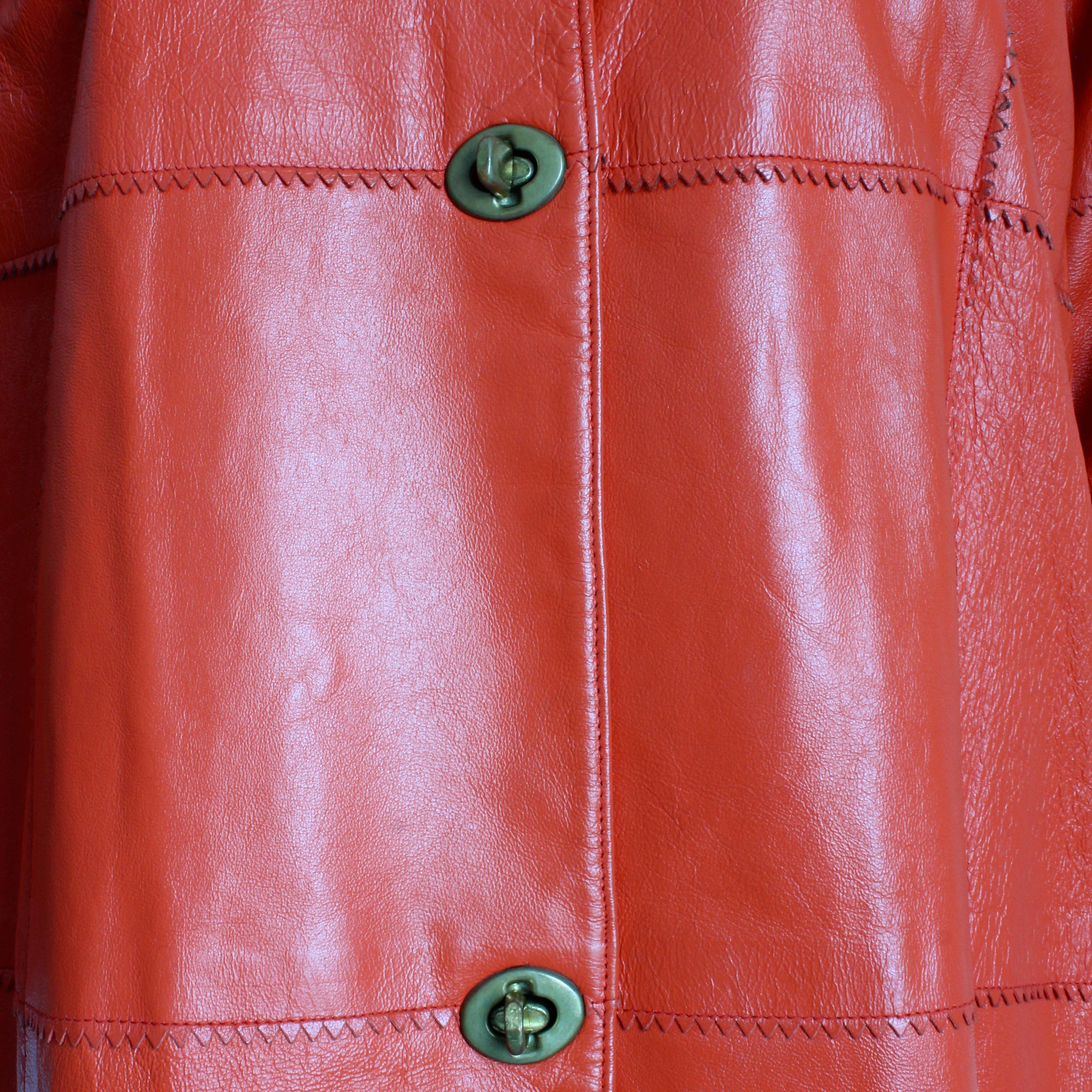 Bonnie Cashin for Sills Leather Jacket Kimono Sleeves Orange Zig Zag Edges Rare  For Sale 1