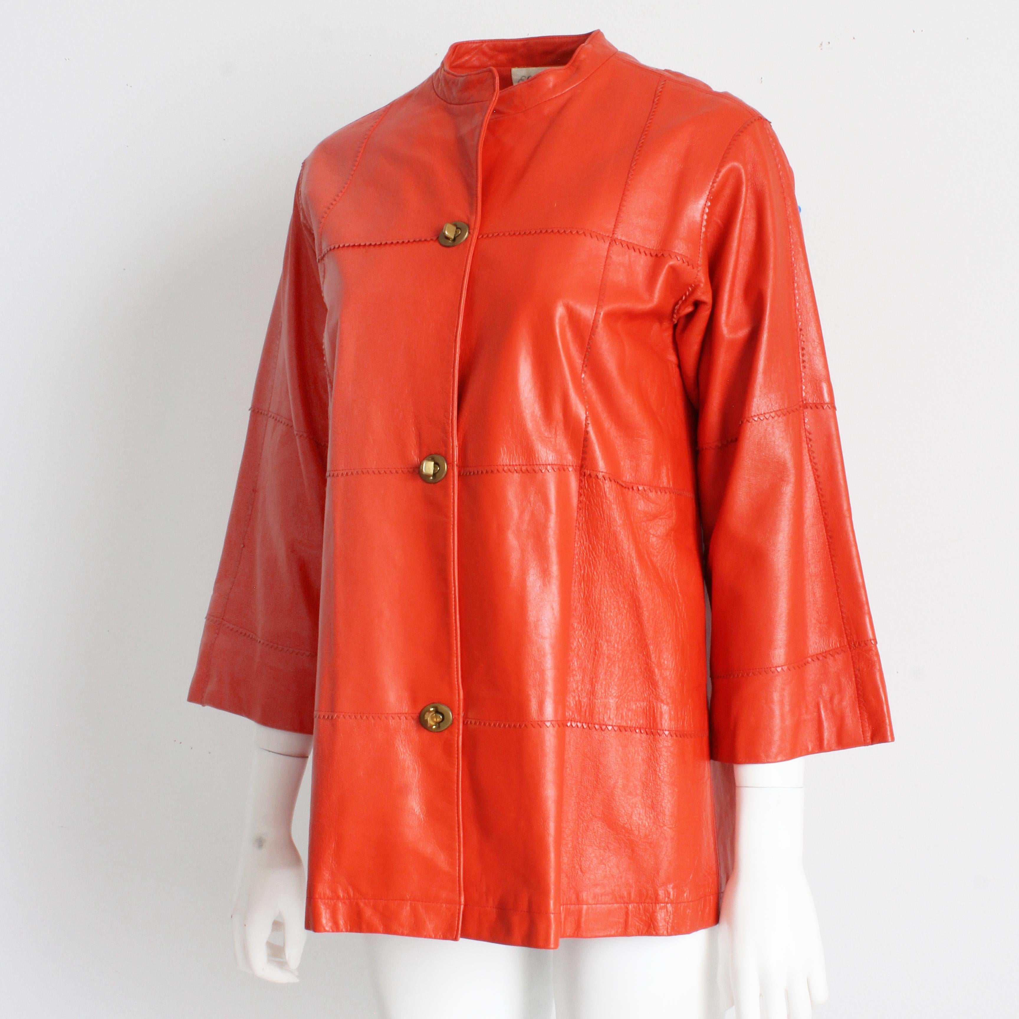 Bonnie Cashin for Sills - Veste en cuir avec manches kimono et bords en zigzag orange, rare en vente 1