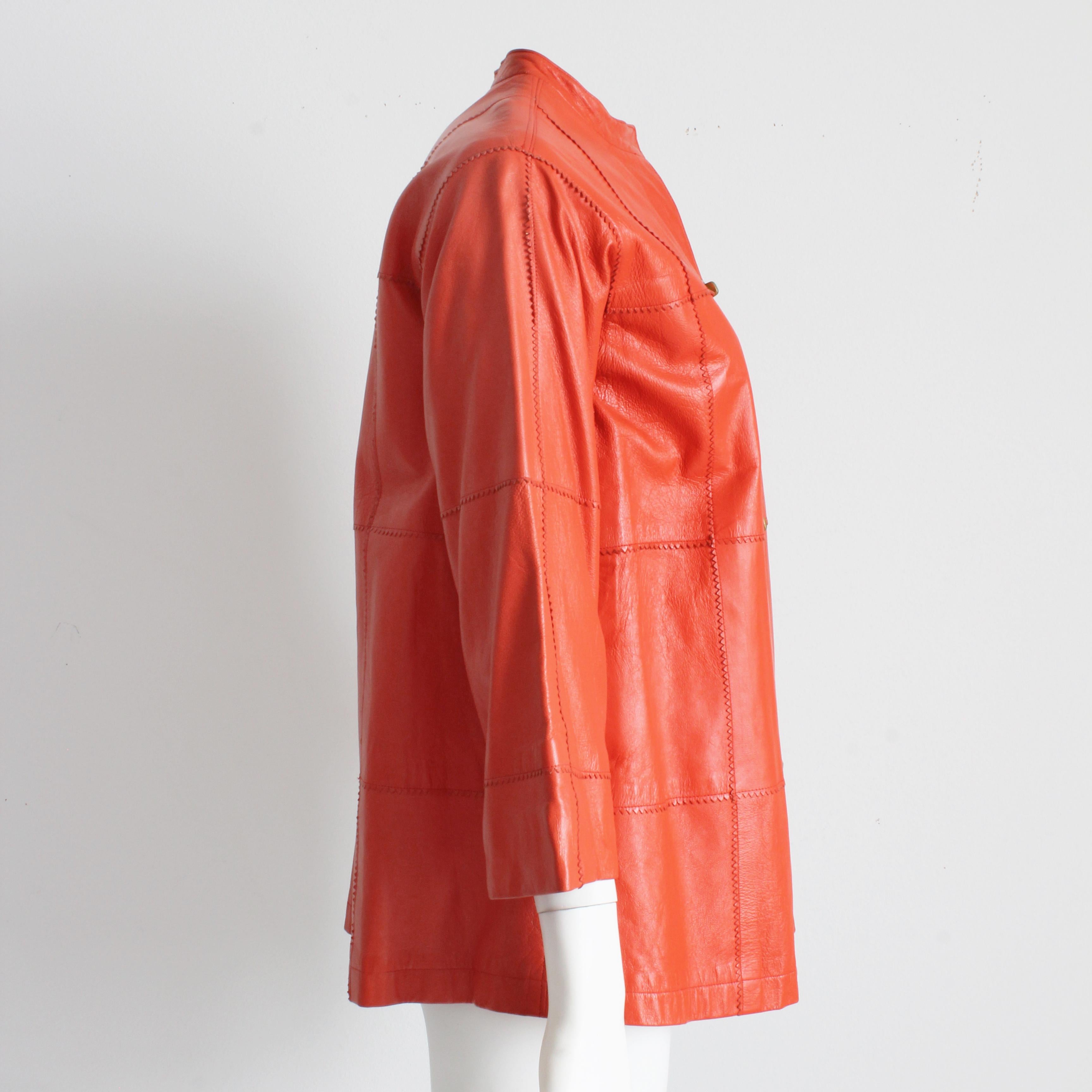 Bonnie Cashin for Sills Leather Jacket Kimono Sleeves Orange Zig Zag Edges Rare  For Sale 3