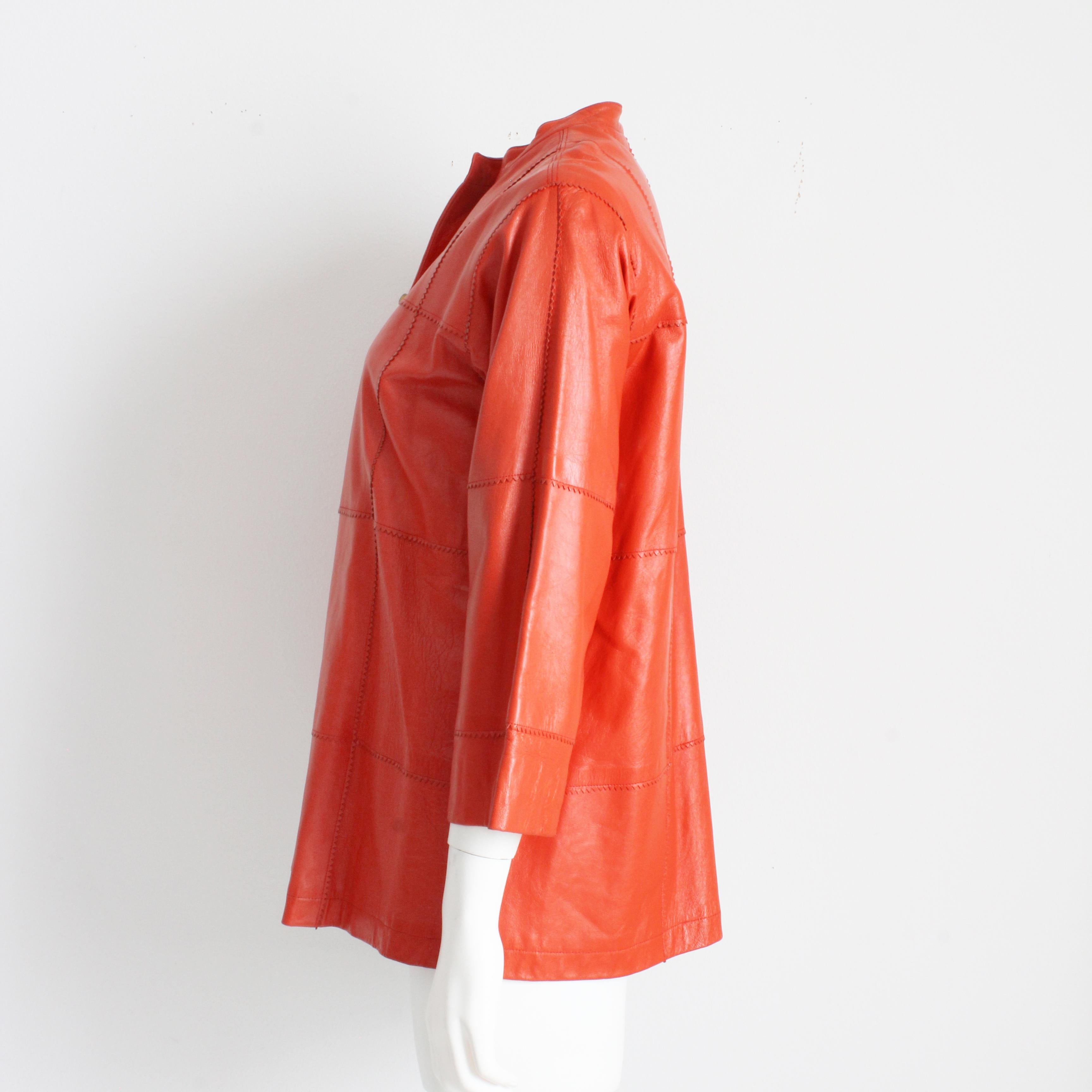 Bonnie Cashin for Sills Leather Jacket Kimono Sleeves Orange Zig Zag Edges Rare  For Sale 4