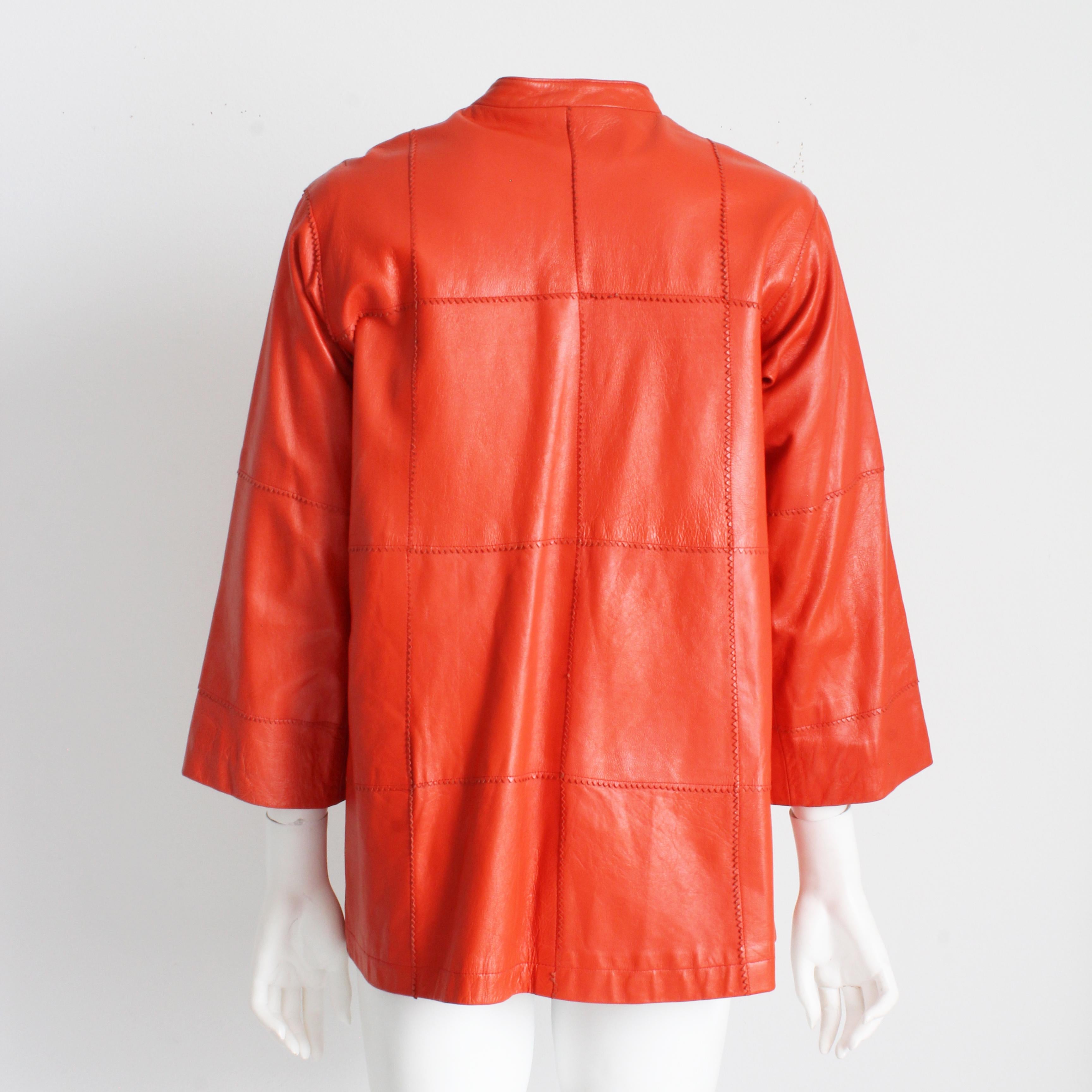 Bonnie Cashin for Sills Leather Jacket Kimono Sleeves Orange Zig Zag Edges Rare  For Sale 5