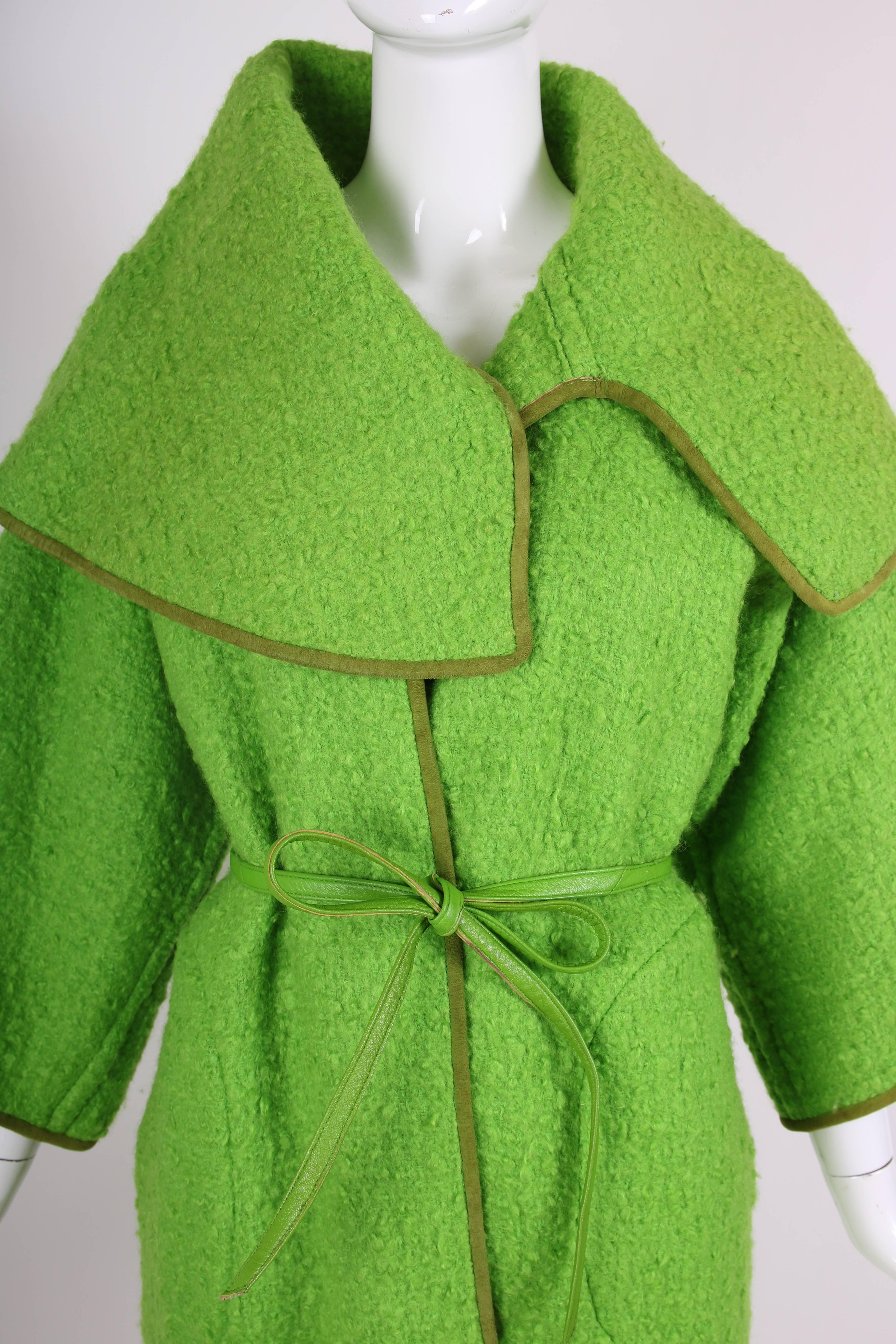 Bonnie Cashin for Sills Lime Green Boucle Wool Coat circa 1960s 1