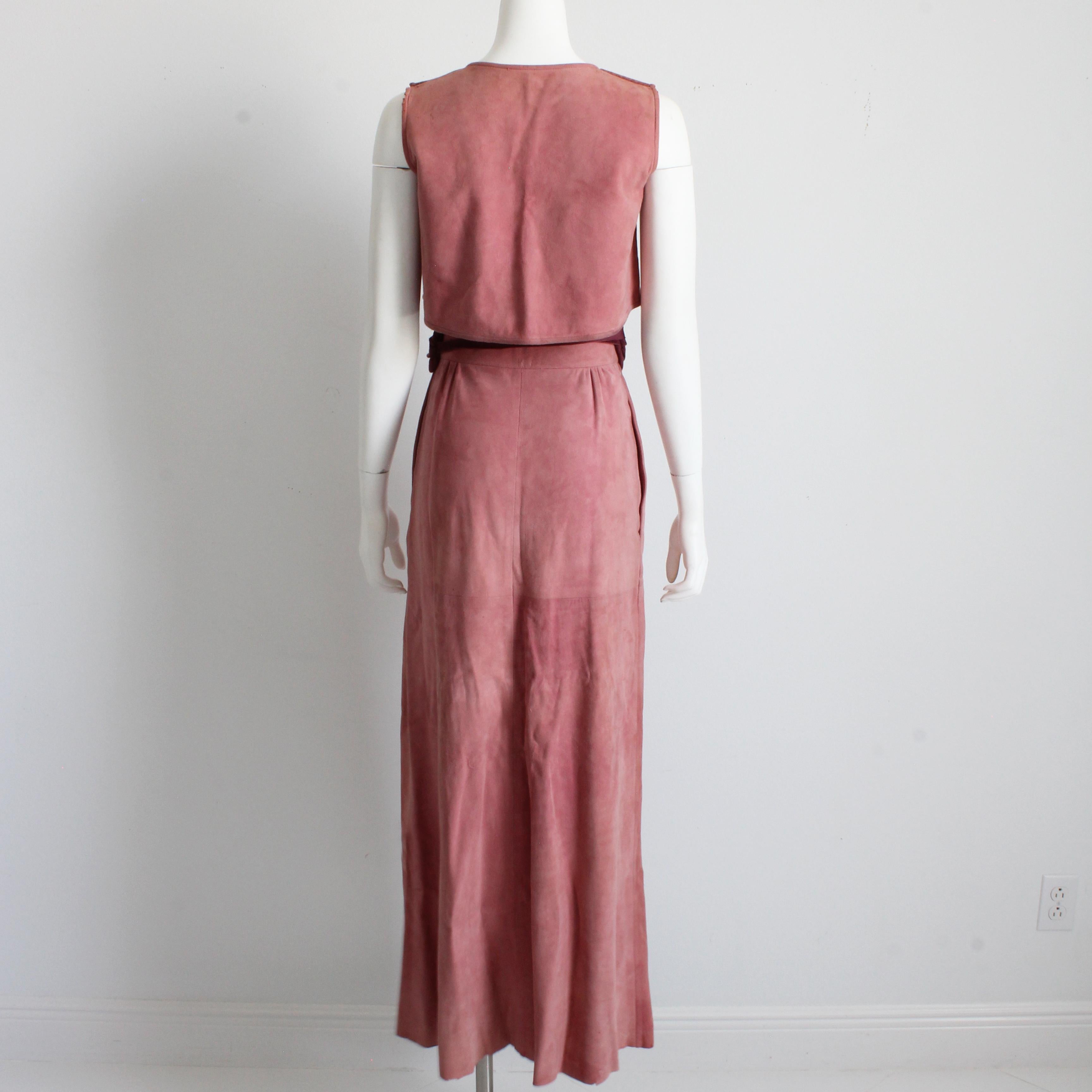 Bonnie Cashin for Sills Pale Pink Suede Skirt Set 3pc Top Skirt and Belt Rare S For Sale 2