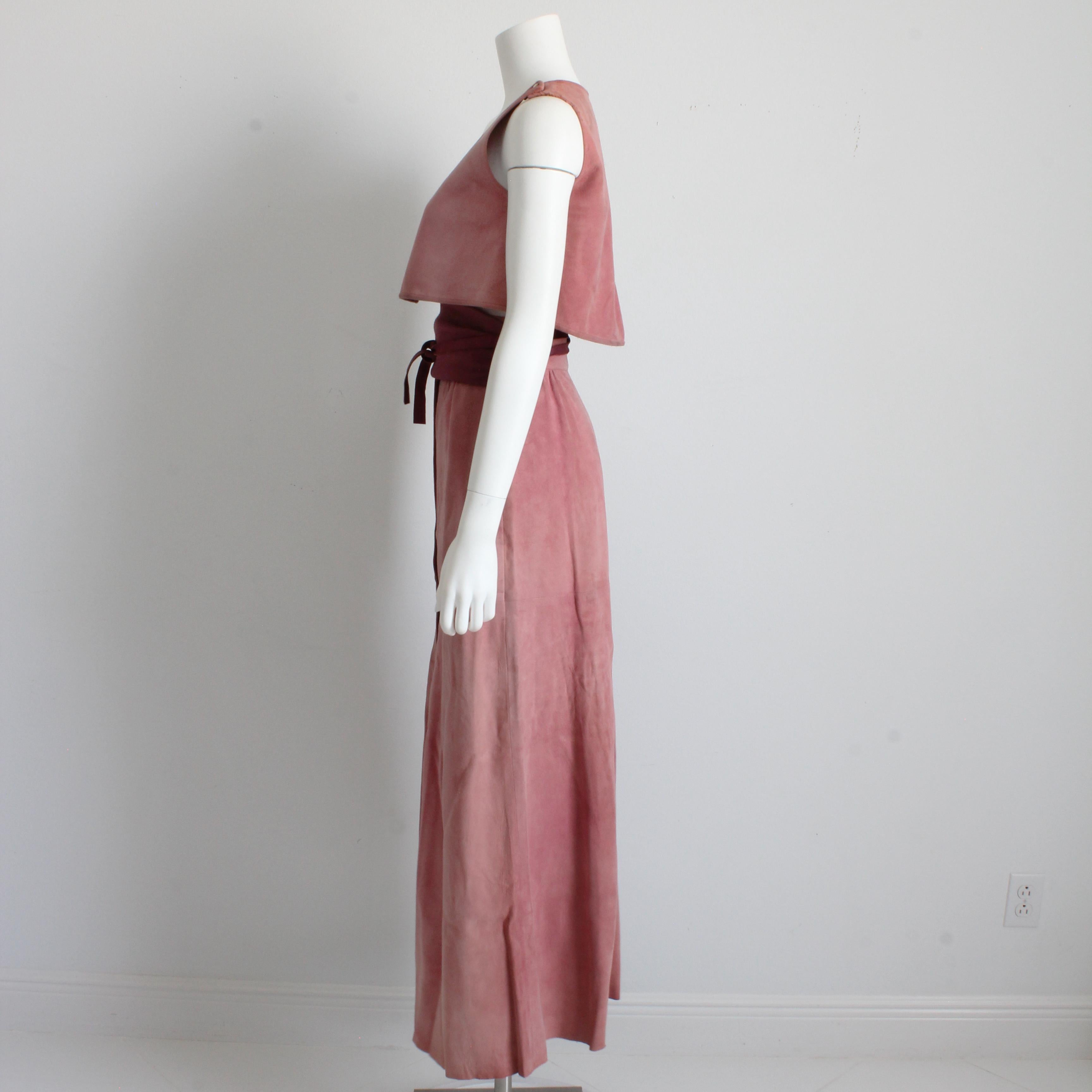 Bonnie Cashin for Sills Pale Pink Suede Skirt Set 3pc Top Skirt and Belt Rare S For Sale 3