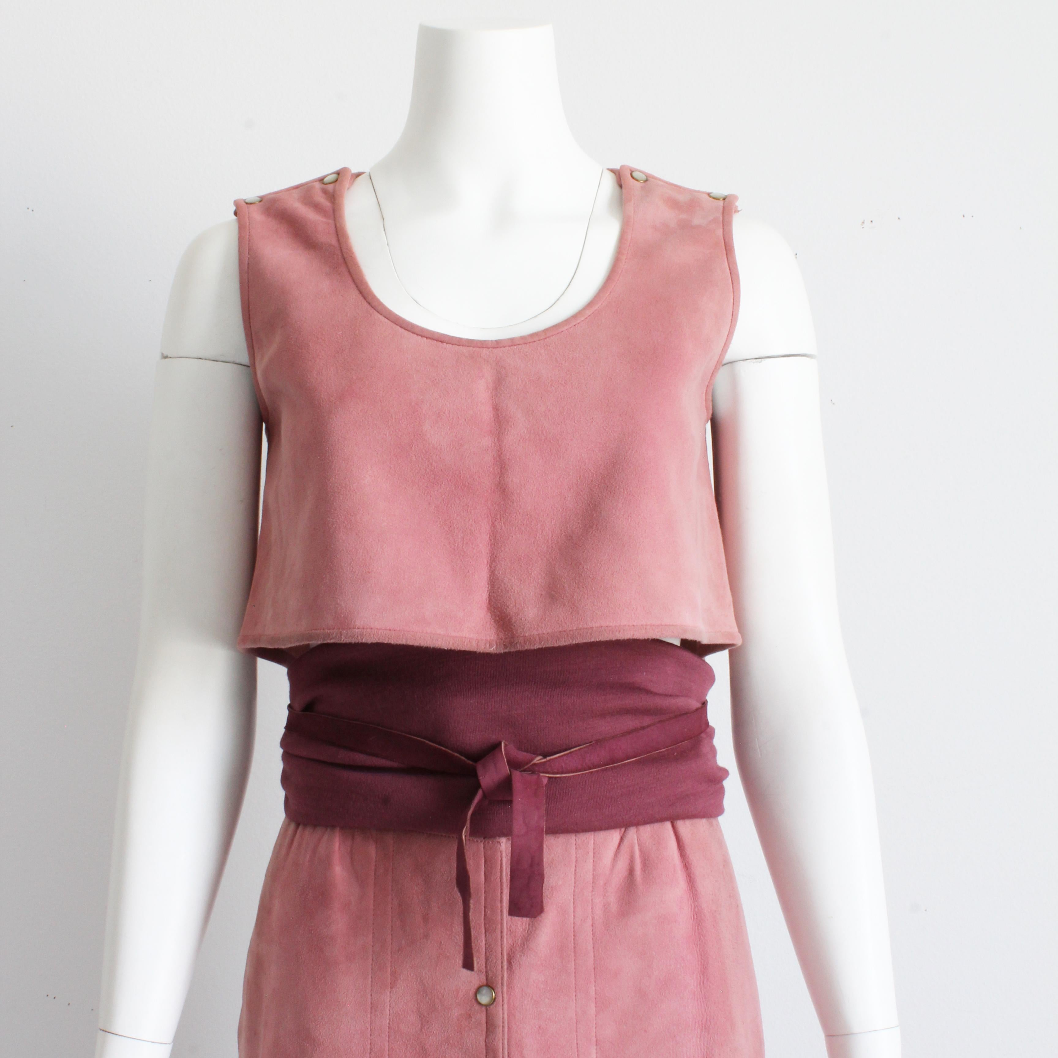 Bonnie Cashin for Sills Pale Pink Suede Skirt Set 3pc Top Skirt and Belt Rare S For Sale 6