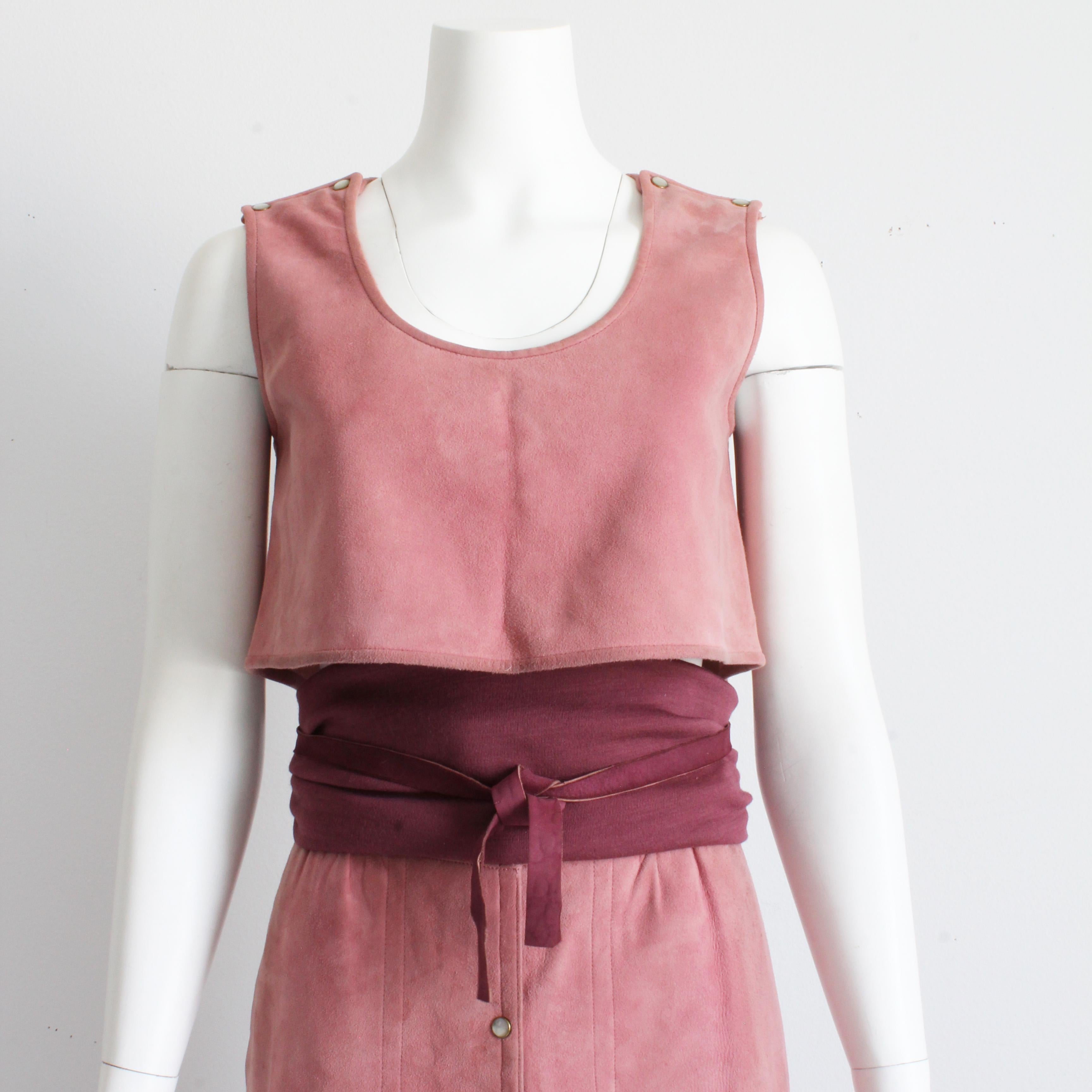 Bonnie Cashin for Sills Pink Suede Skirt Set 3pc Top Skirt and Belt Rare S 1970s For Sale 5