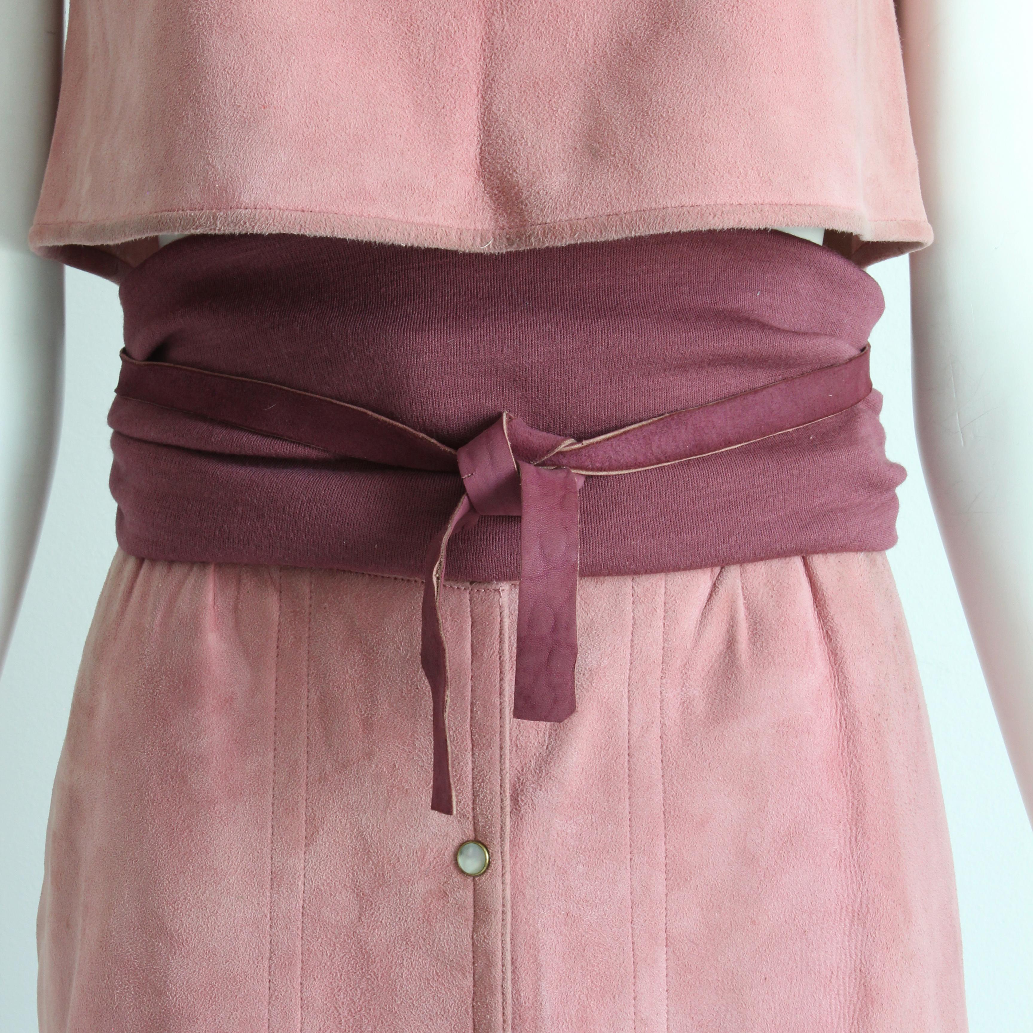 Bonnie Cashin for Sills Pink Suede Skirt Set 3pc Top Skirt and Belt Rare S 1970s For Sale 6